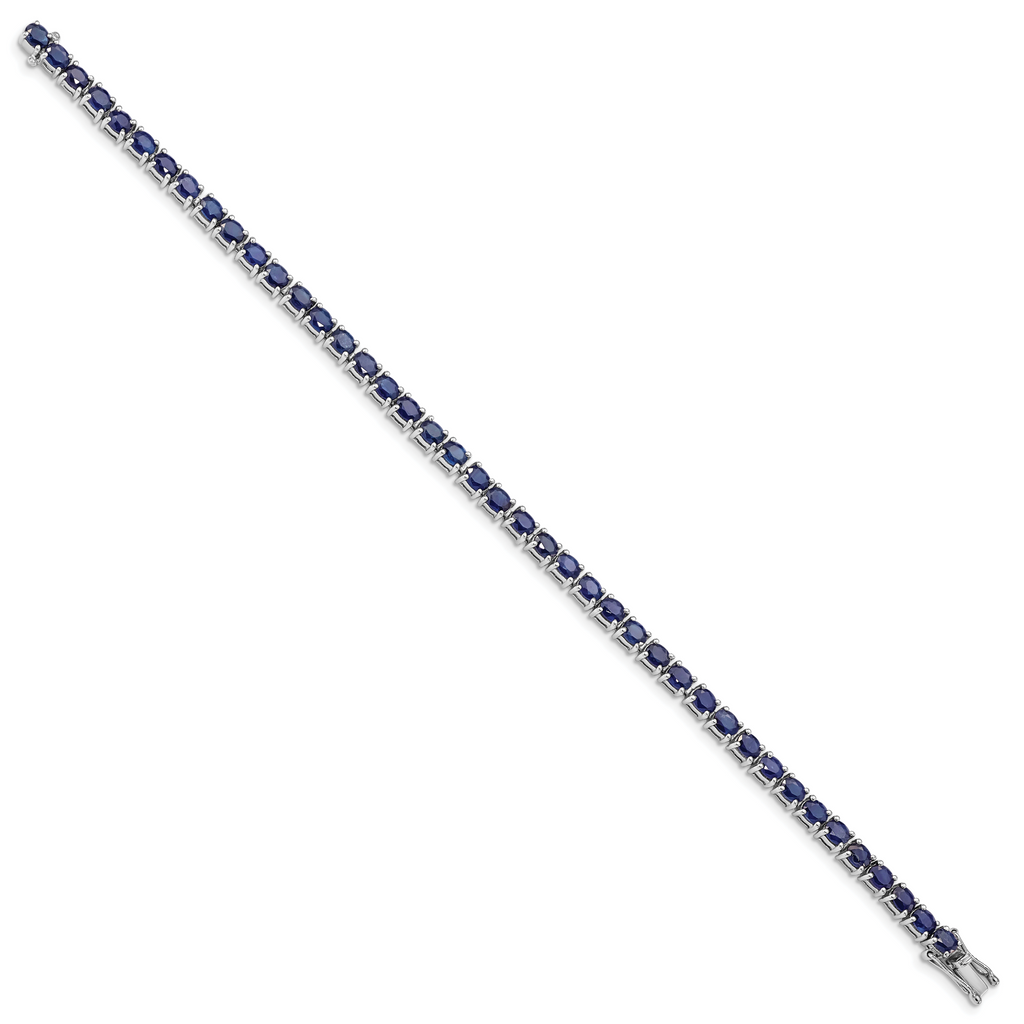 Sterling Silver Rhodium-plated Oval Blue Sapphire 7.5in Bracelet