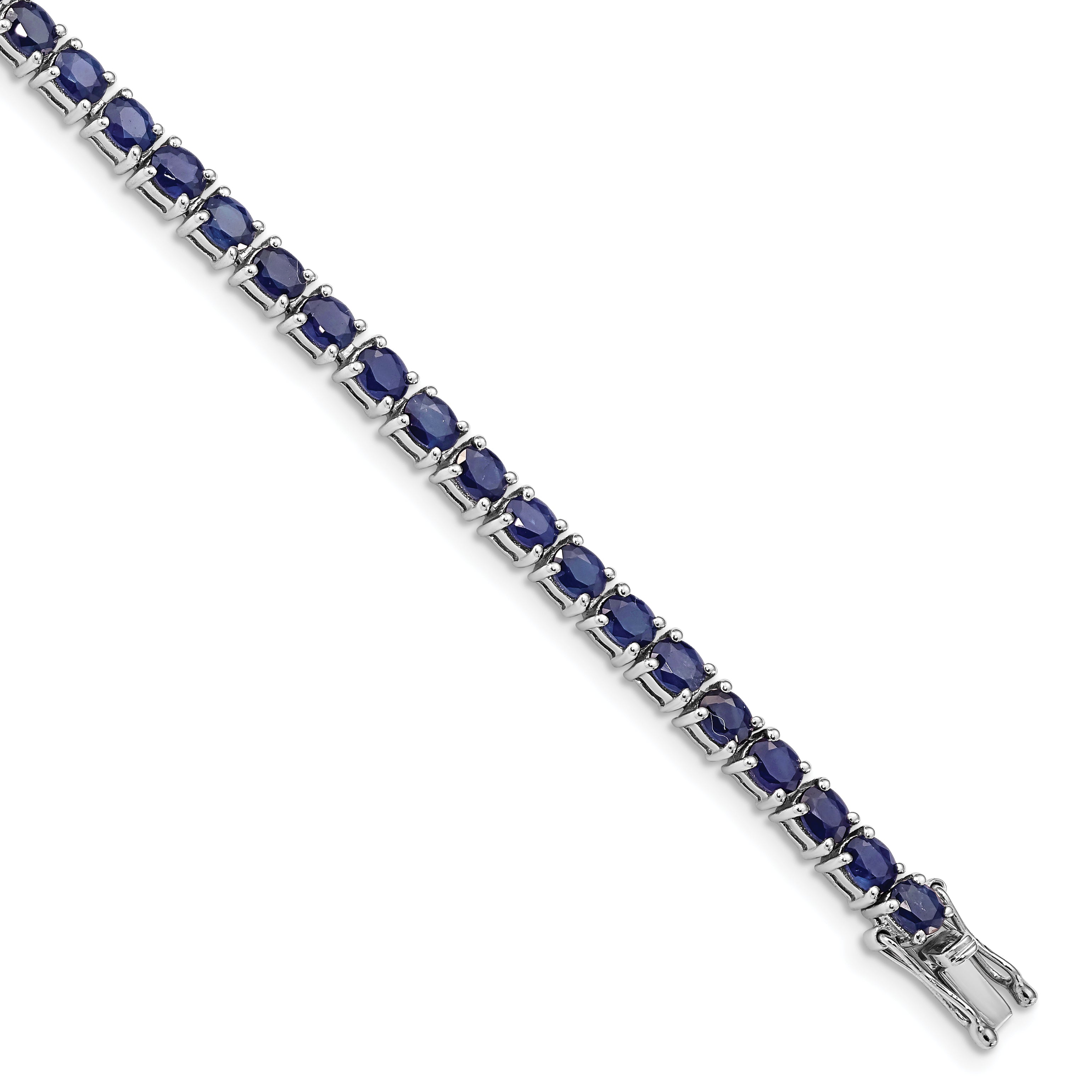 Sterling Silver Rhodium-plated Oval Blue Sapphire 7.5in Bracelet Main image