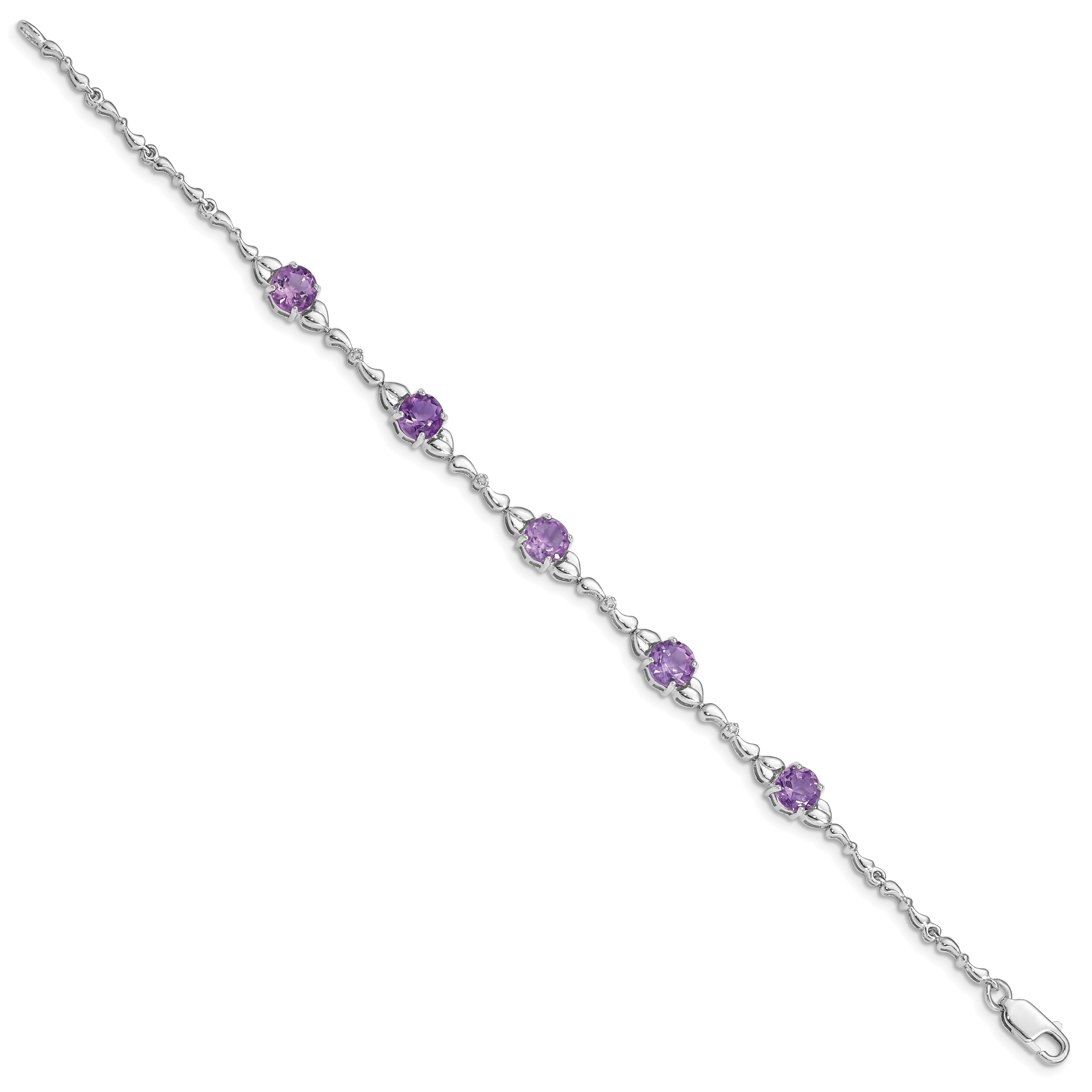 Sterling Silver Rhodium-plated Amethyst & Diamond Tennis Bracelet Secondary image