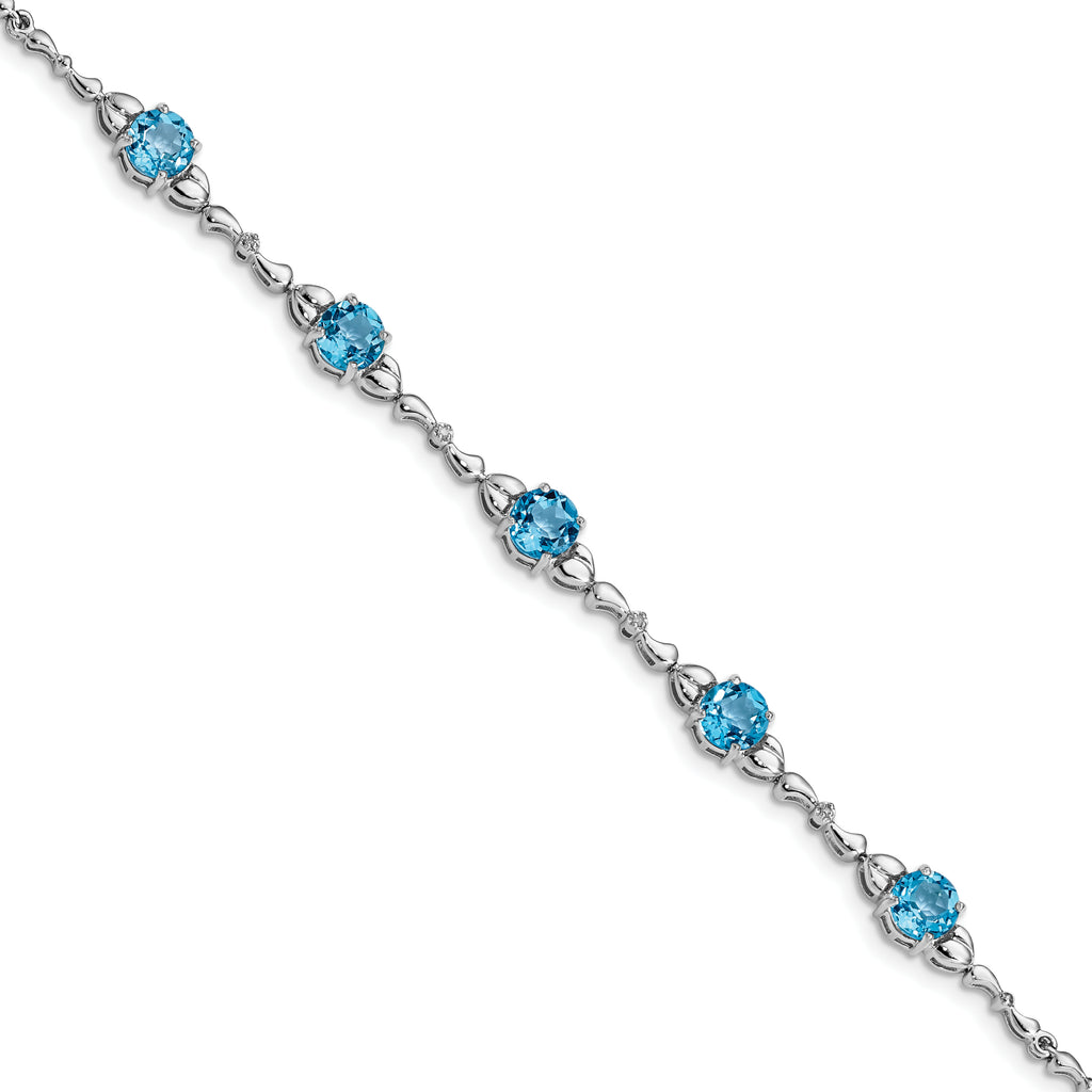 Sterling Silver Rhodium-plated Lt. Swiss Blue Topaz & Diamond Bracelet