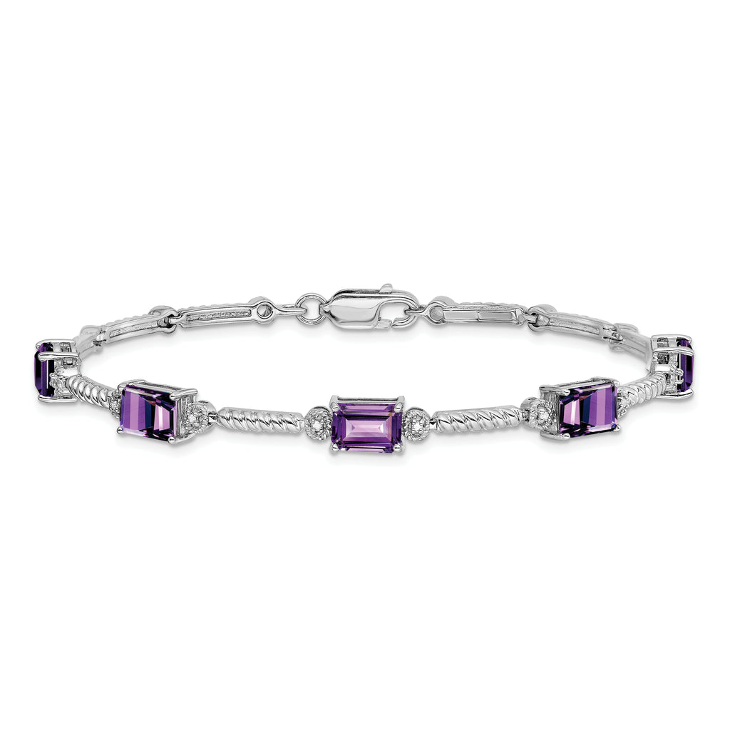 Sterling Silver Rhodium-plated Amethyst & Diamond Tennis Bracelet