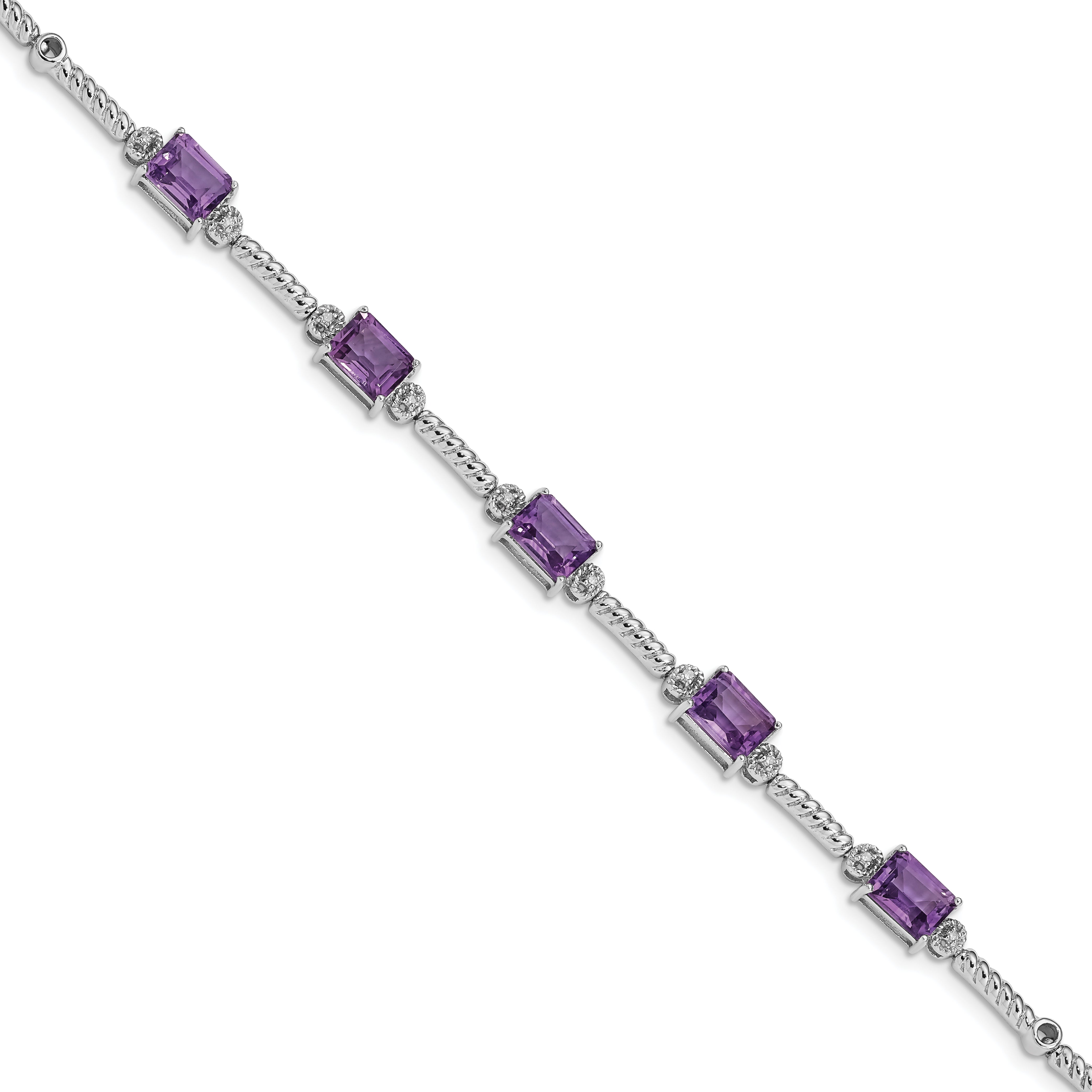 Sterling Silver Rhodium-plated Amethyst & Diamond Tennis Bracelet Main image