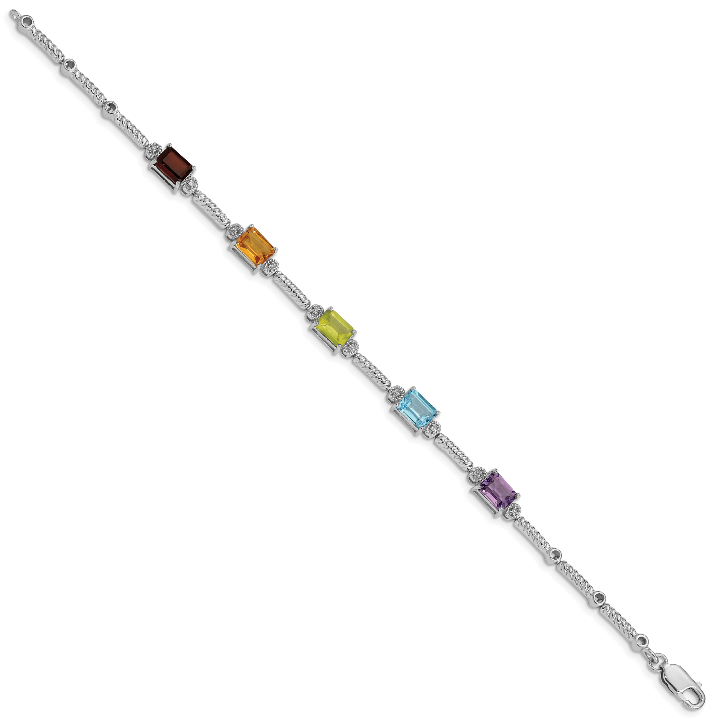 Sterling Silver Rhodium-plated Multi Gemstone & Diamond Tennis Bracelet Secondary image