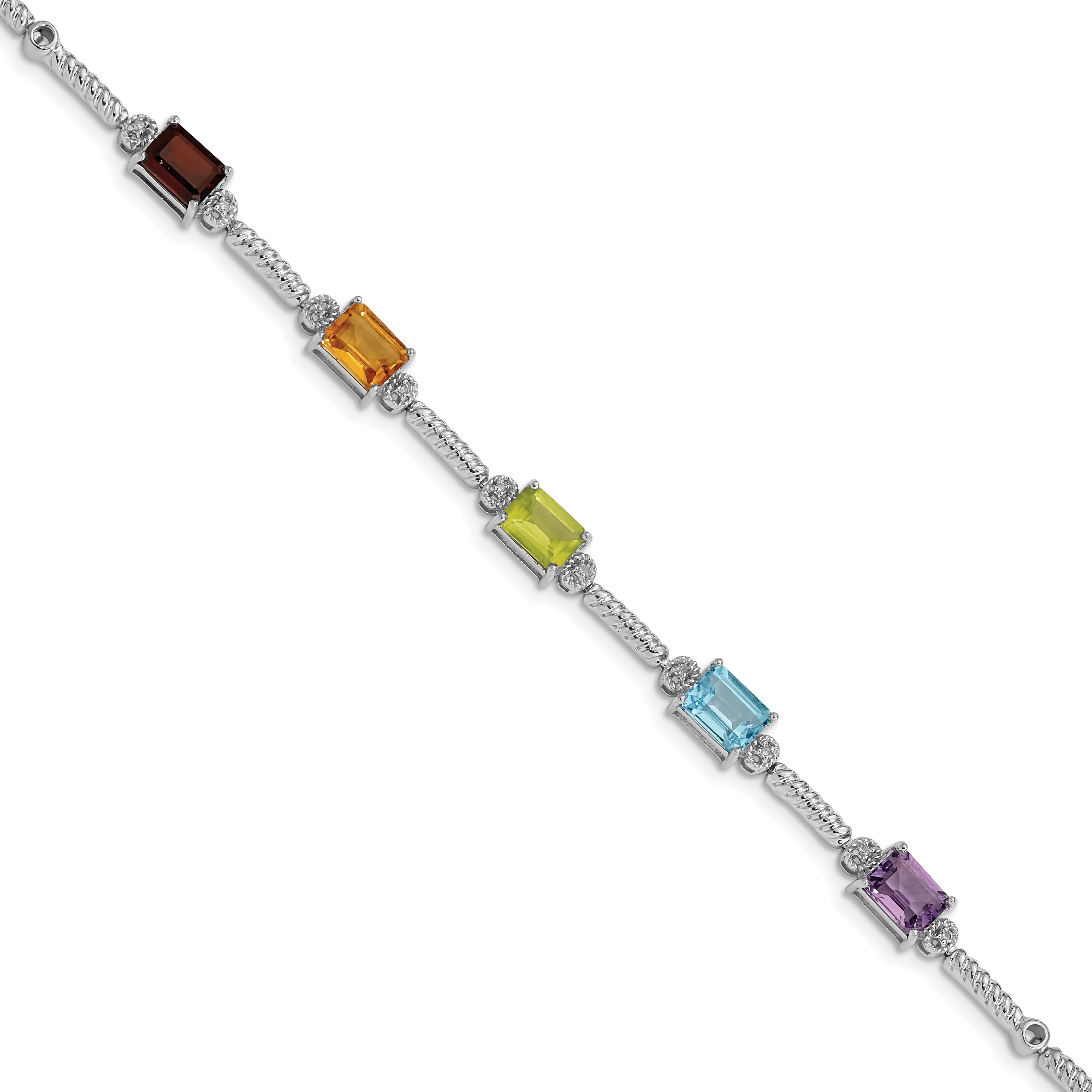 Sterling Silver Rhodium-plated Multi Gemstone & Diamond Tennis Bracelet Main image