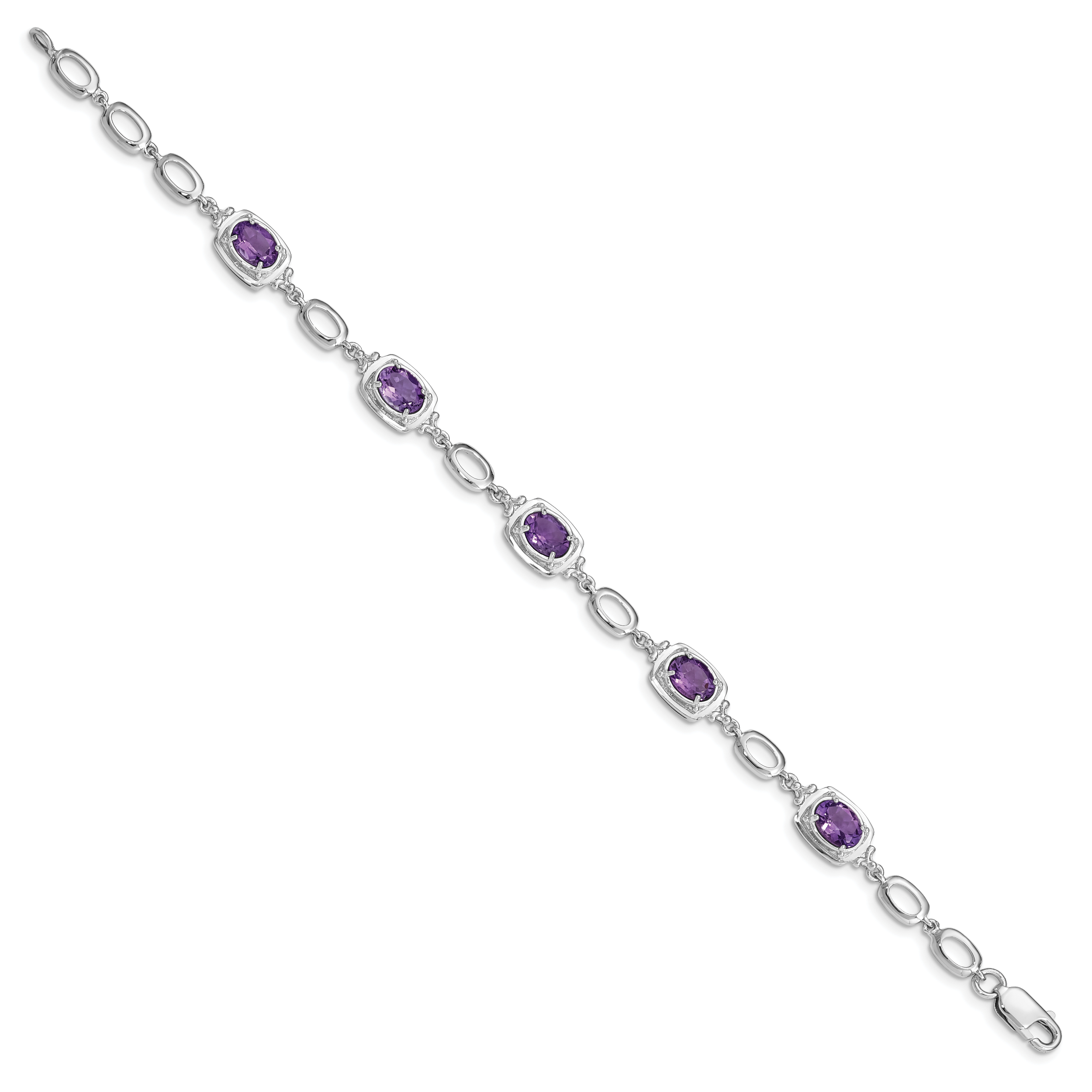 Sterling Silver Rhodium-plated Amethyst Link Bracelet Secondary image