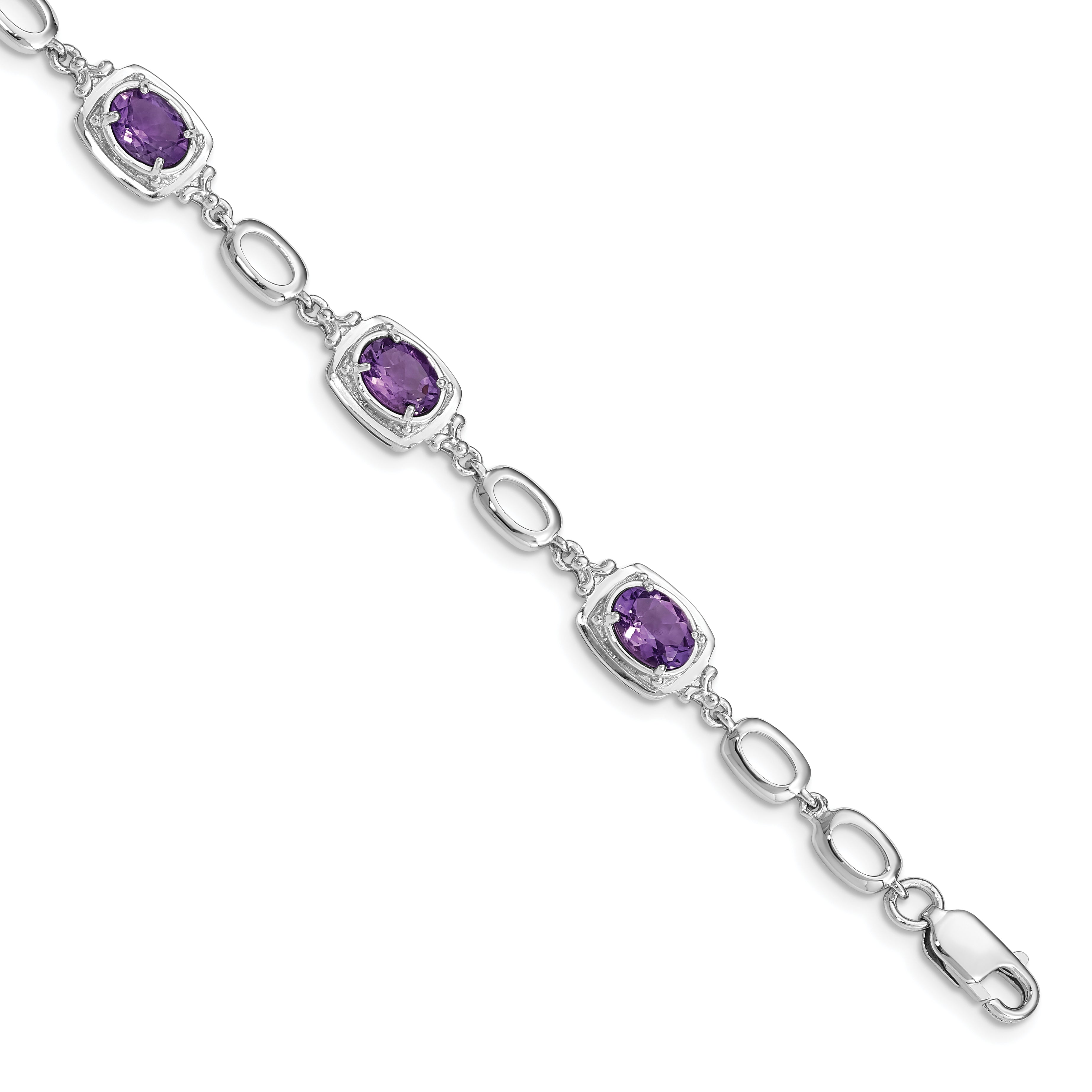 Sterling Silver Rhodium-plated Amethyst Link Bracelet Main image