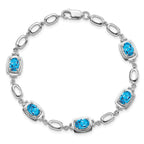 Sterling Silver Rhodium-plated Light Swiss Blue Topaz Link Bracelet