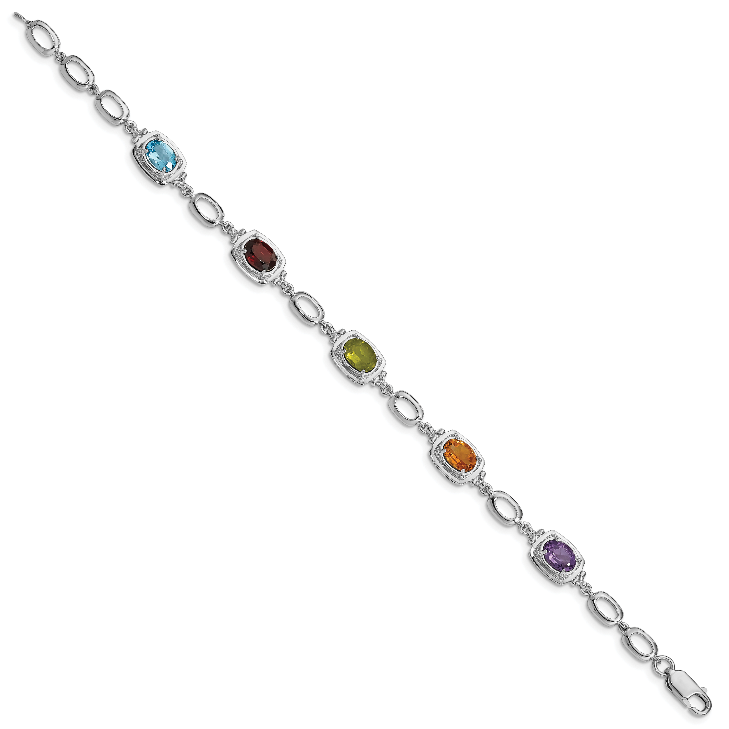 Sterling Silver Rhodium-plated Multi Gemstone Link Bracelet Secondary image