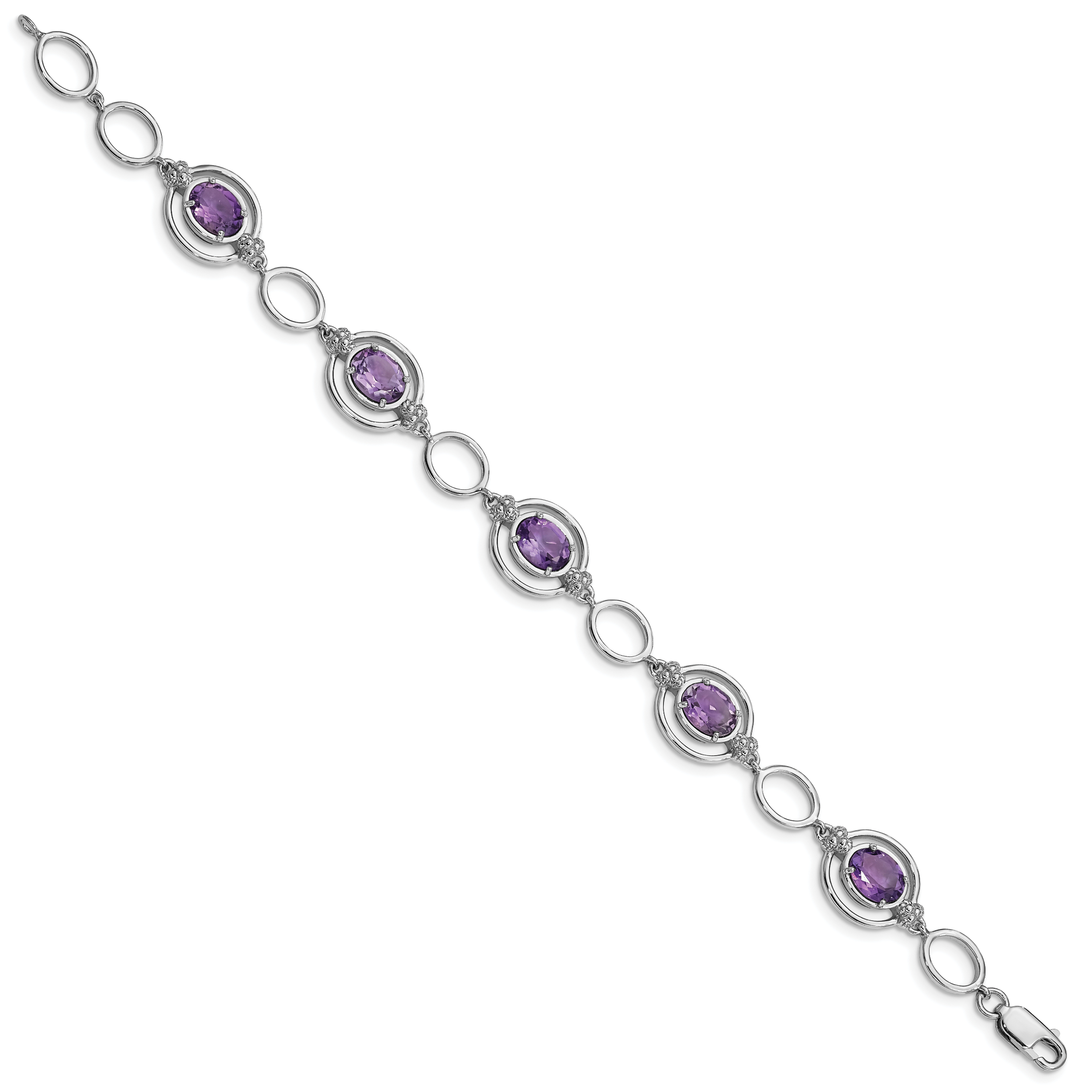 Sterling Silver Rhodium-plated Amethyst Open Link Bracelet Secondary image