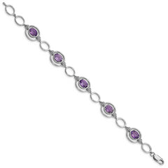 Sterling Silver Rhodium-plated Amethyst Open Link Bracelet