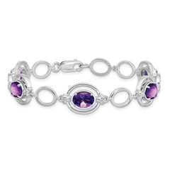 Sterling Silver Rhodium-plated Amethyst Open Link Bracelet