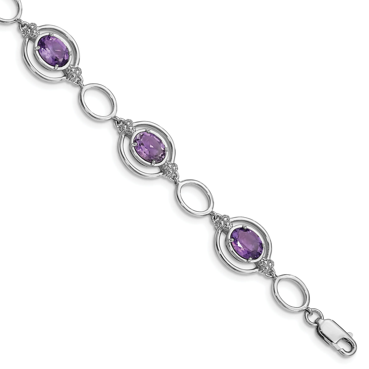 Sterling Silver Rhodium-plated Amethyst Open Link Bracelet