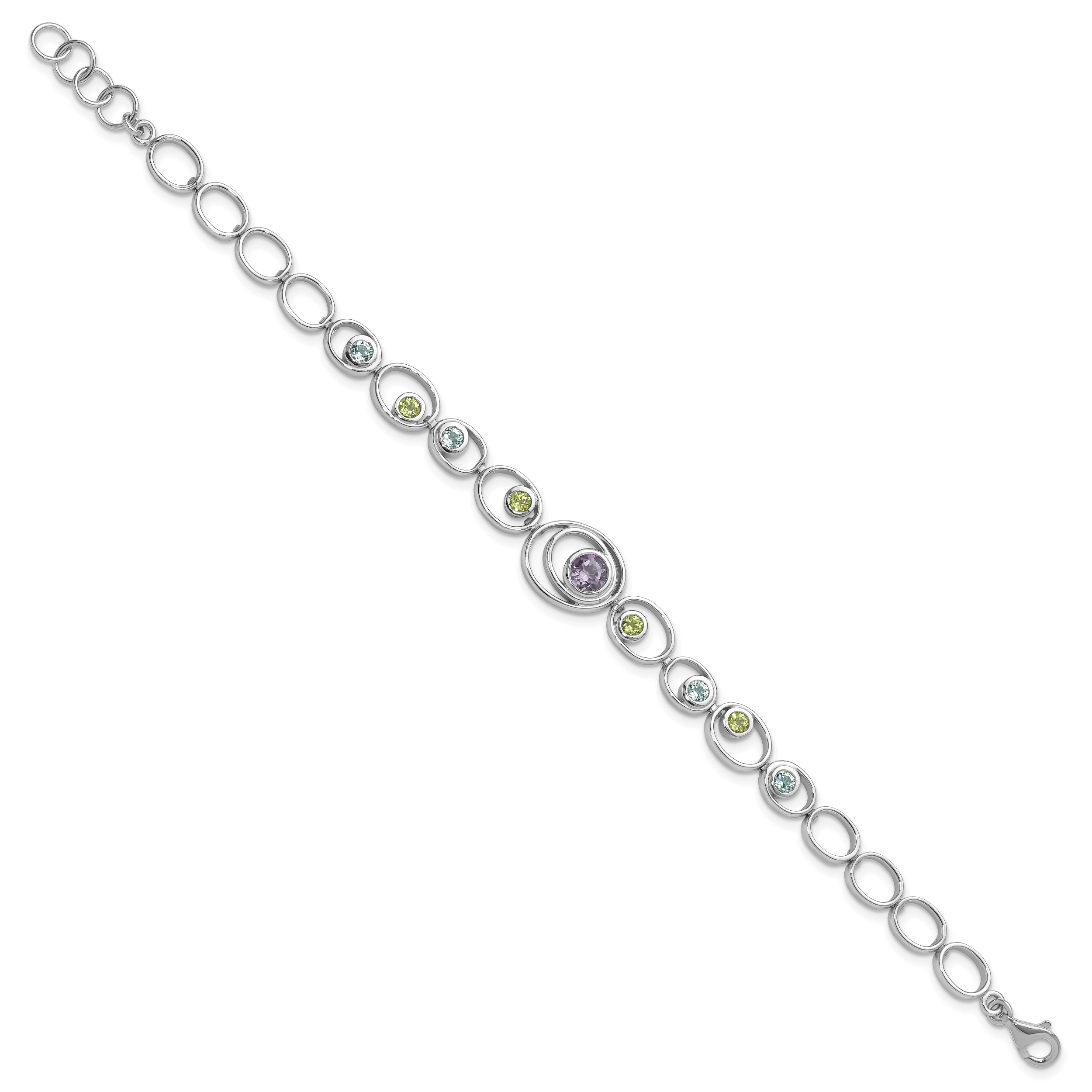 Sterling Silver Rhodium-plated w/Peridot, Blue Topaz &Amethyst Bracelet Secondary image