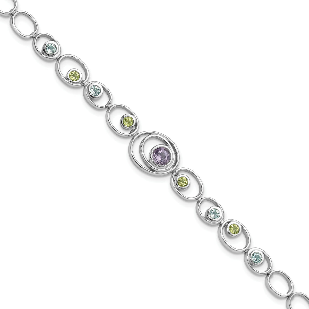 Peridot Blue Topaz &Amethyst Bracelet in Sterling Silver, 7.2 Inch - Sophia Jewelers Main image