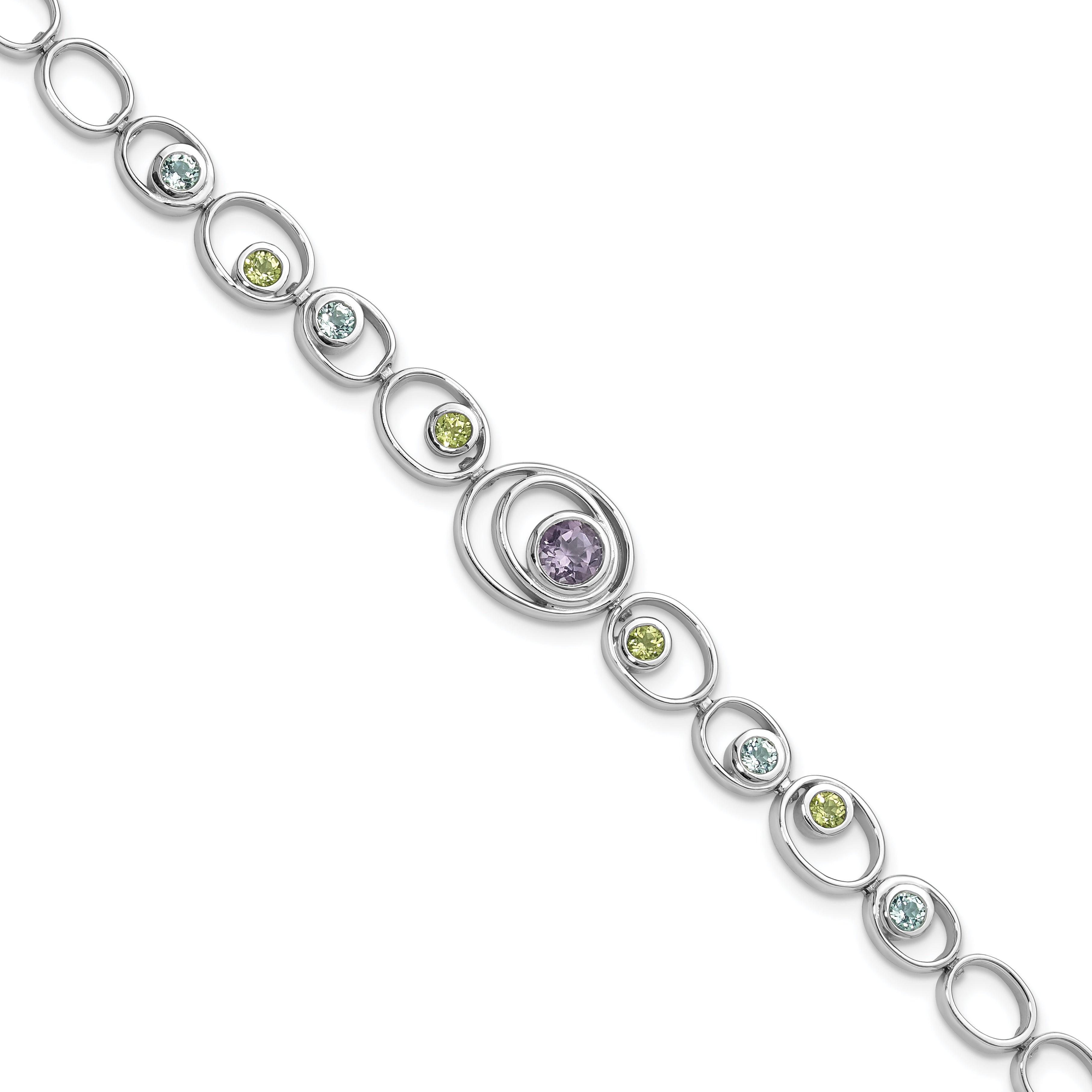 Sterling Silver Rhodium-plated w/Peridot, Blue Topaz &Amethyst Bracelet Main image
