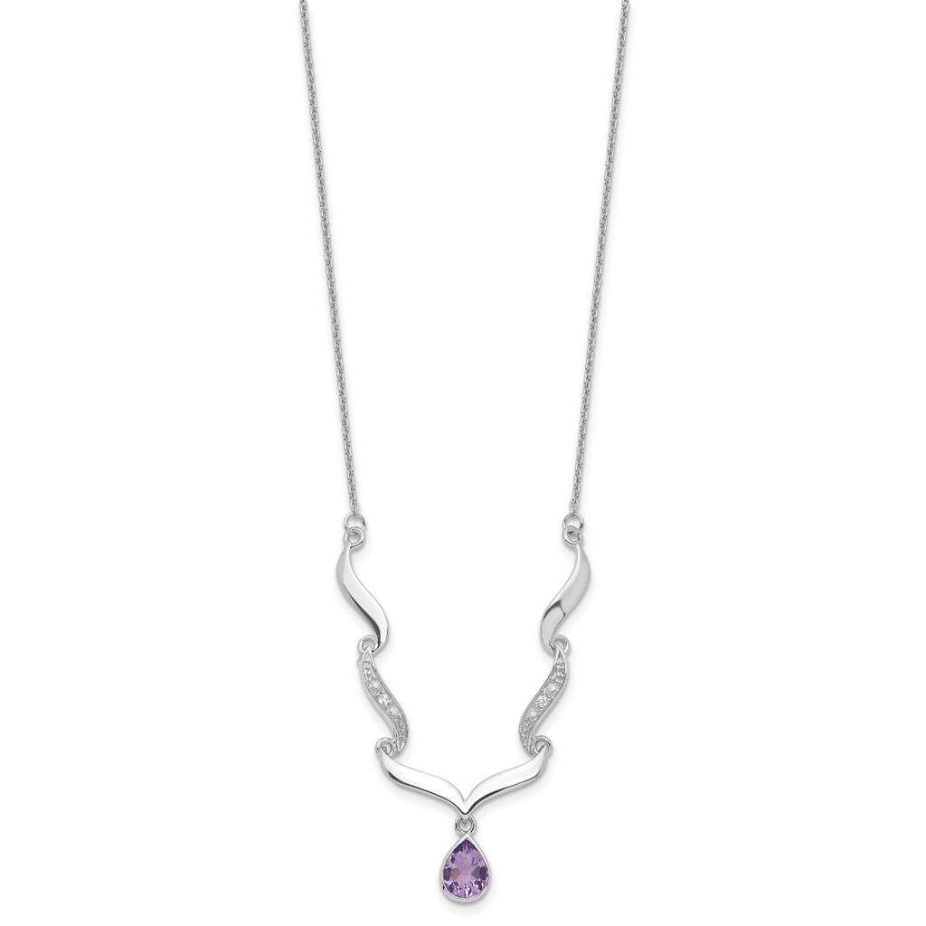 Sterling Silver Amethyst & Topaz Necklace with Polished Rhodium Finish