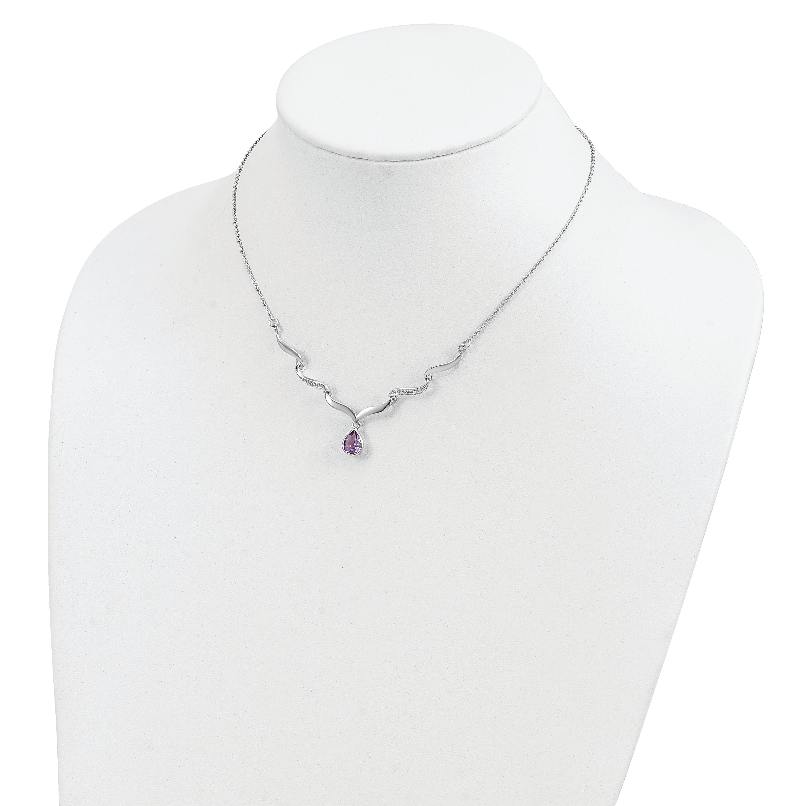 Sterling Silver Amethyst & Topaz Necklace with Polished Rhodium Finish - 18
