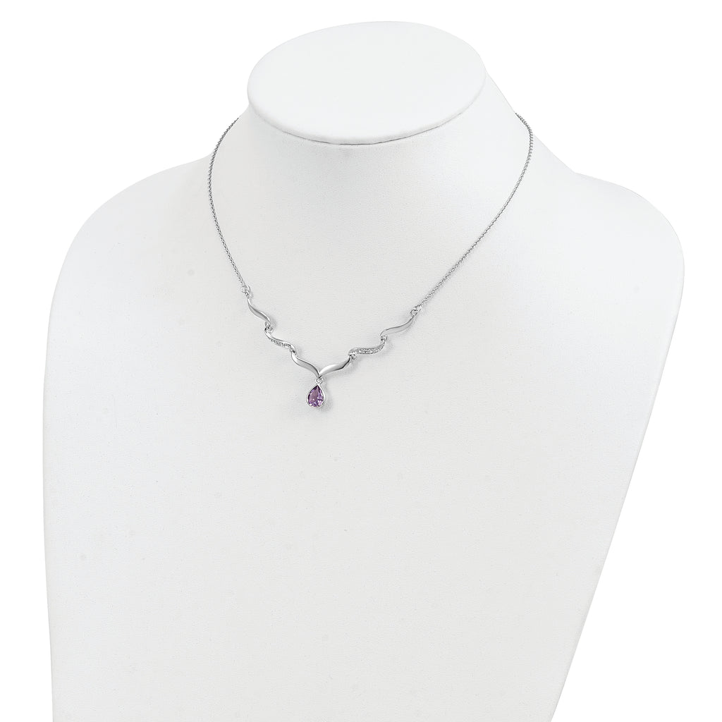 Sterling Silver Amethyst & Topaz Necklace with Polished Rhodium Finish