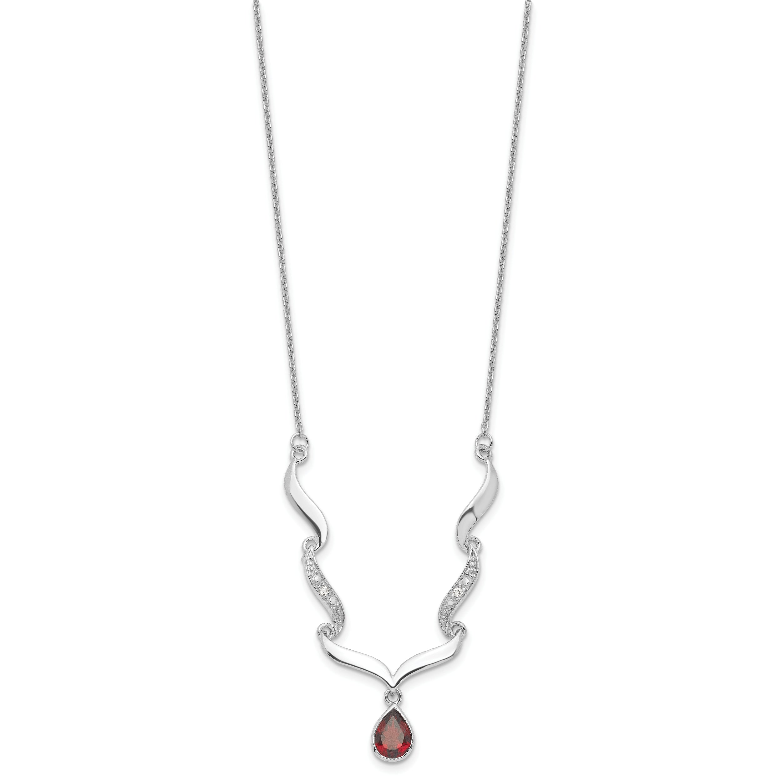 Sophia Jewelers Sterling Silver Garnet & Topaz Necklace with Polished Rhodium Finish