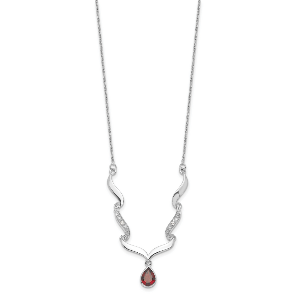 Sophia Jewelers Sterling Silver Garnet & Topaz Necklace with Polished Rhodium Finish