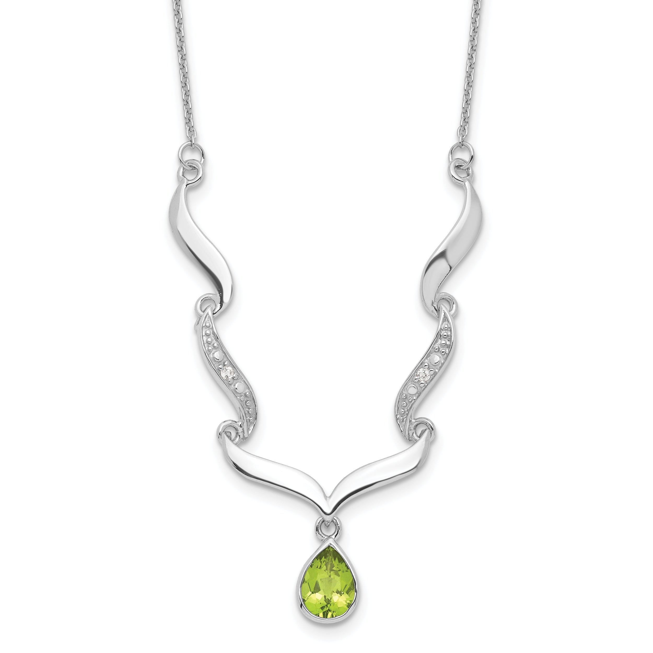 Sterling Silver RH Plated Peridot and White Topaz with 2in. Ext Necklace