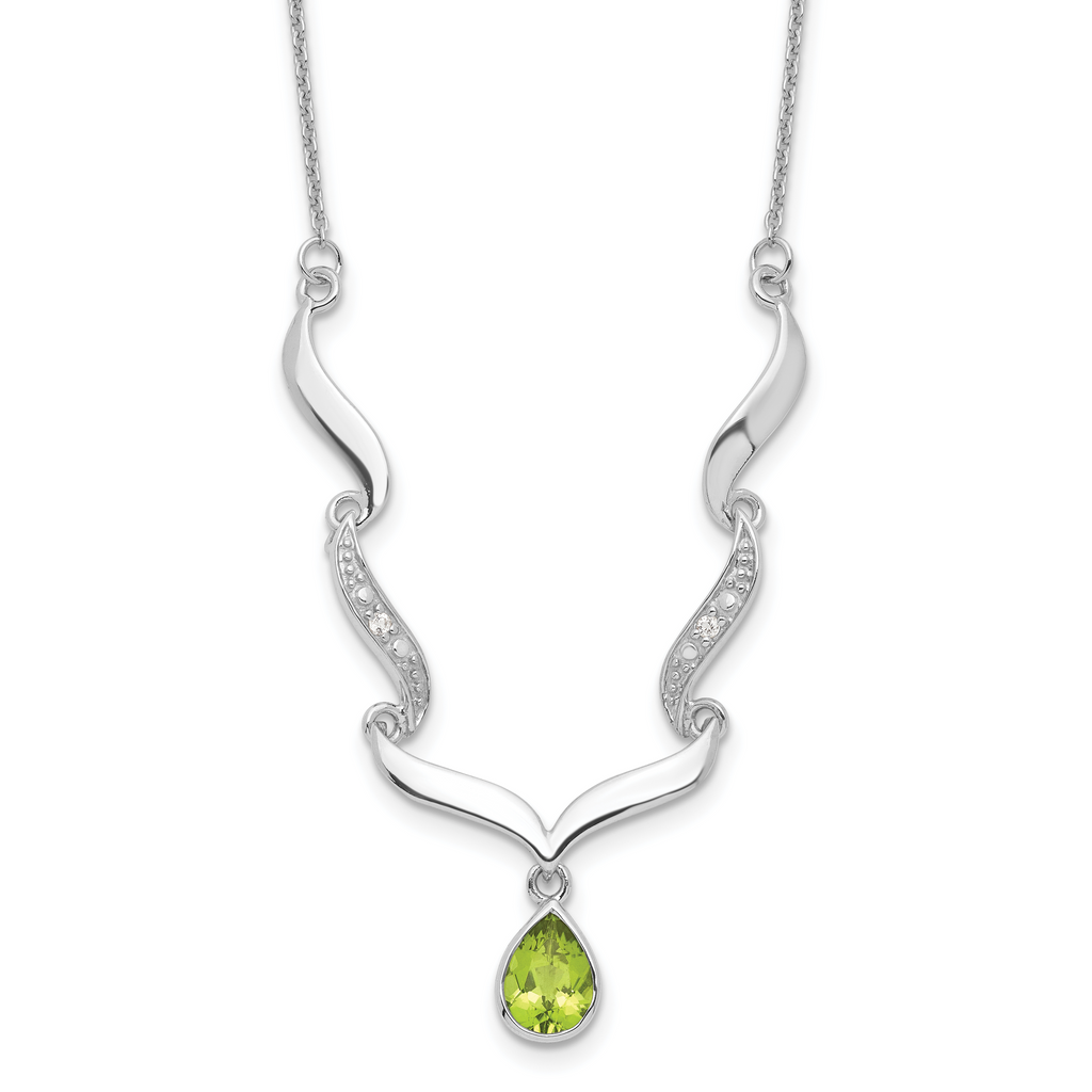 Sterling Silver RH Plated Peridot and White Topaz with 2in. Ext Necklace