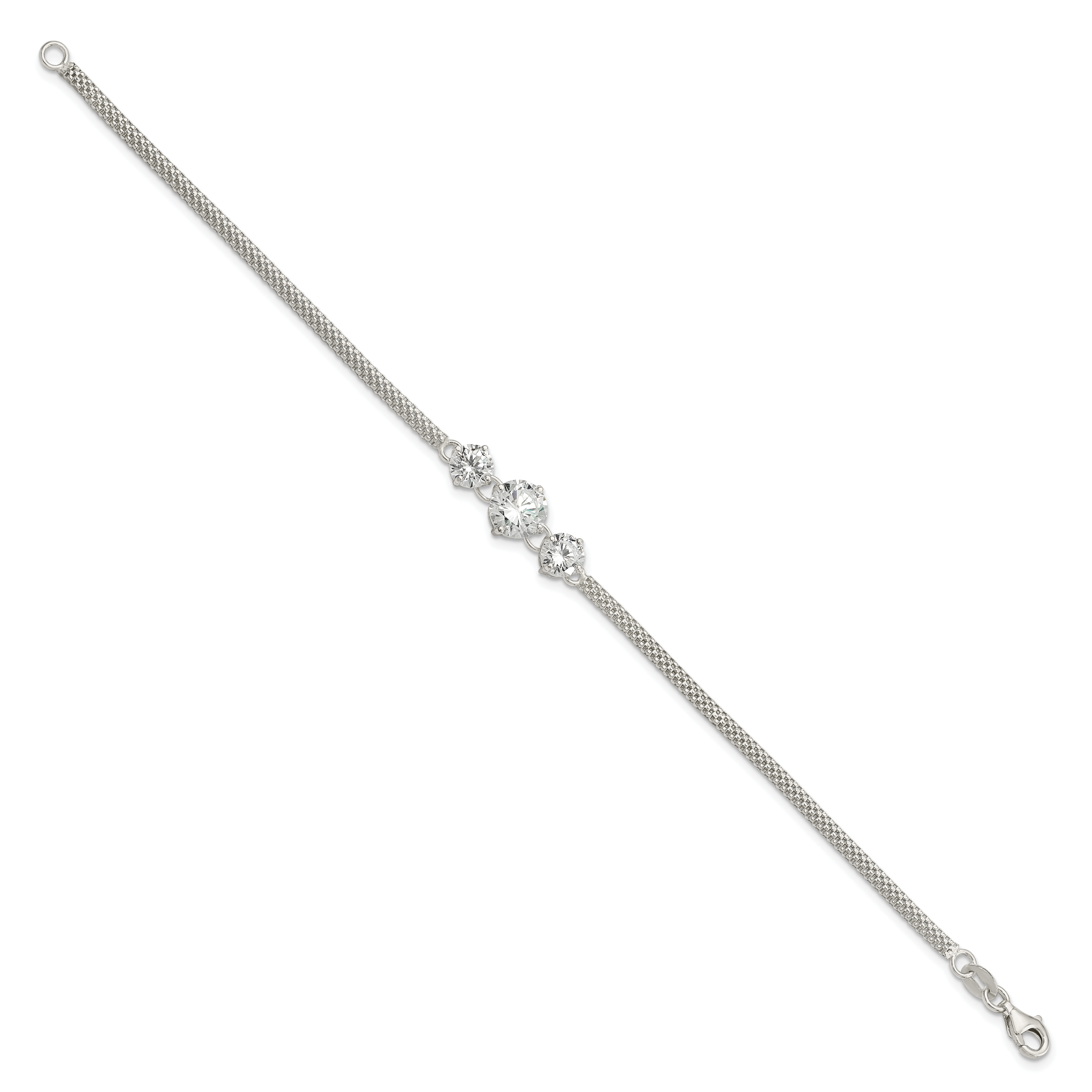 Sterling Silver CZ 7.5in 3-stone Bracelet Secondary image
