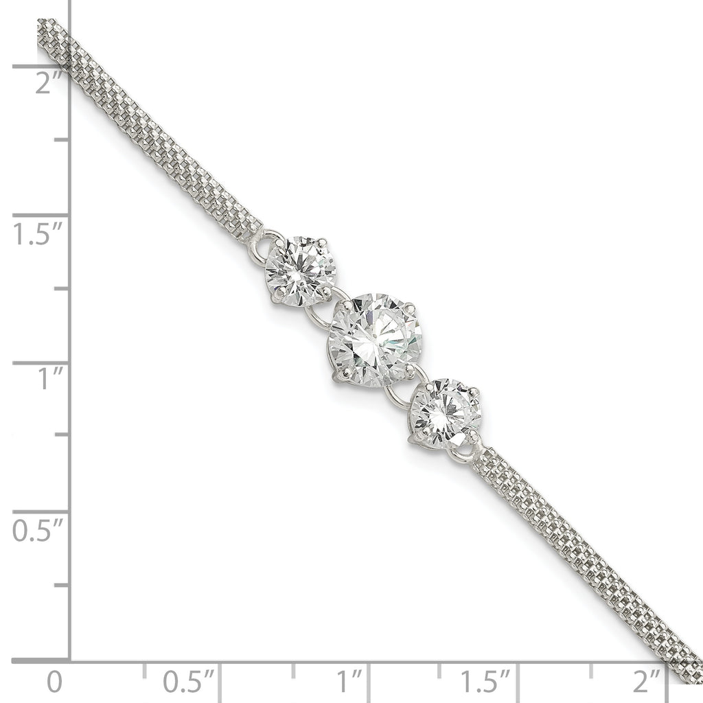 Sterling Silver CZ 7.5in 3-stone Bracelet