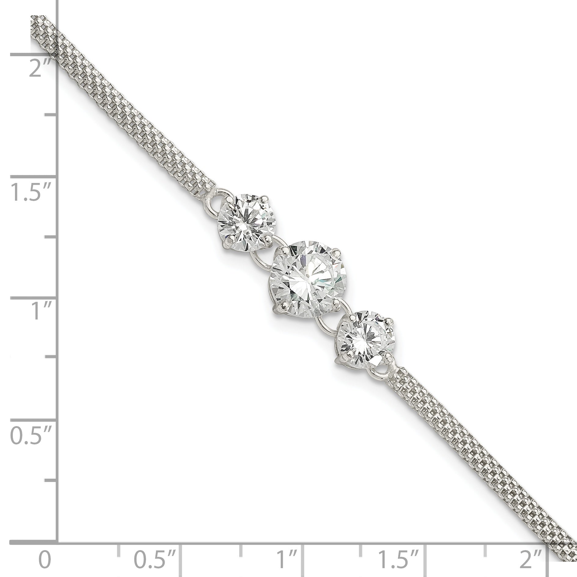 Sterling Silver CZ 7.5in 3-stone Bracelet
