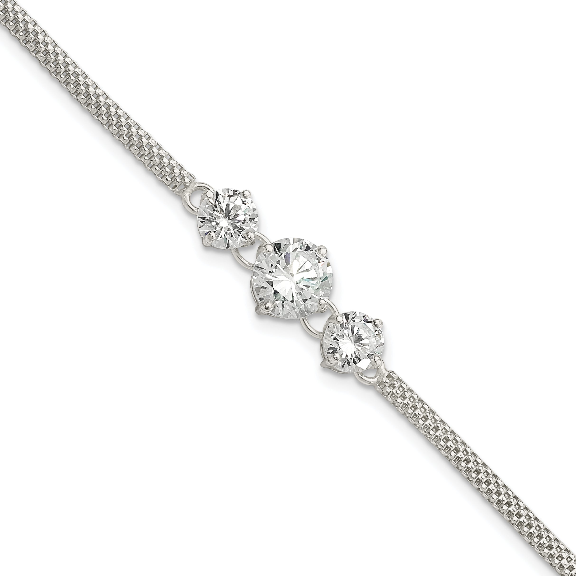 Sterling Silver CZ 7.5in 3-stone Bracelet