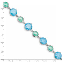 Sterling Silver Rhod-pltd Green/Blue Ice CZ 7.25 in w/1in ext Bracelet