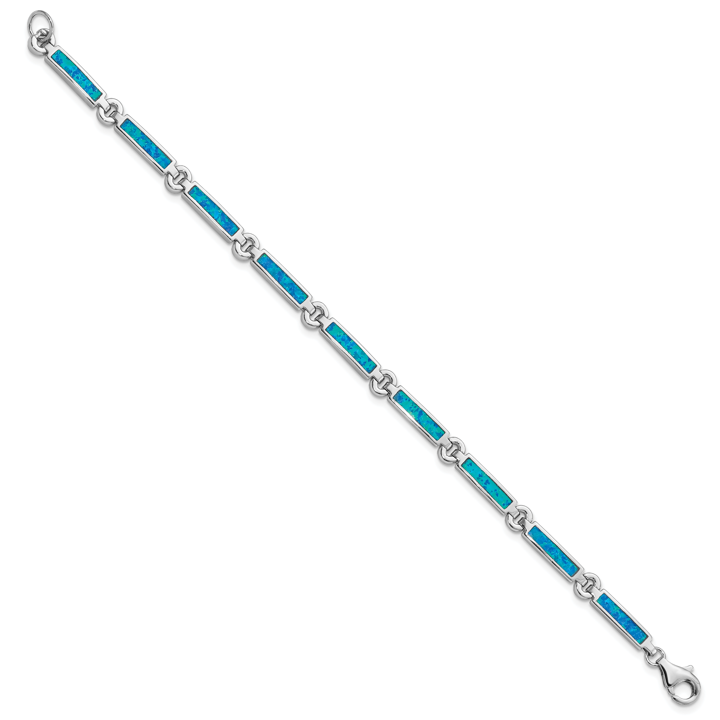 Sterling Silver Rhodium-plated Lab Created Opal Bars Bracelet Secondary image
