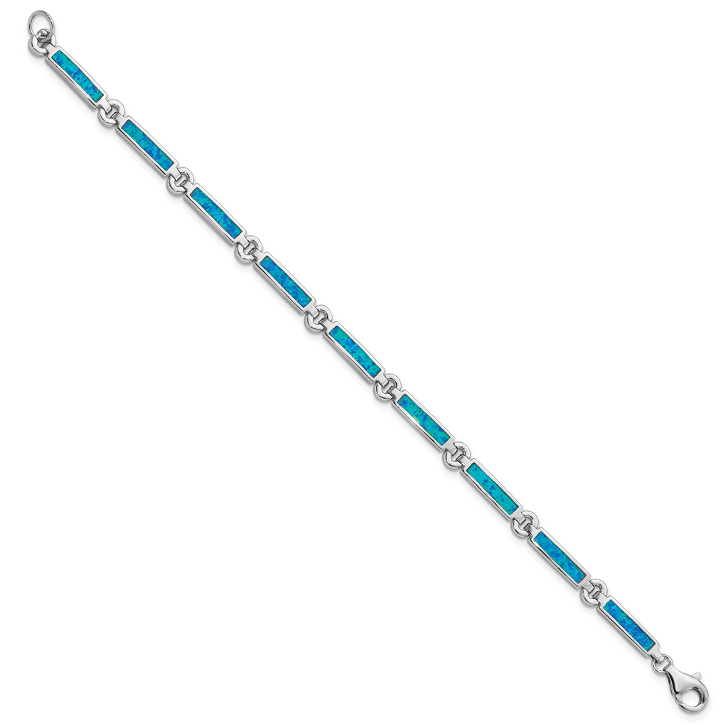 Sterling Silver Rhodium-plated Lab Created Opal Bars Bracelet