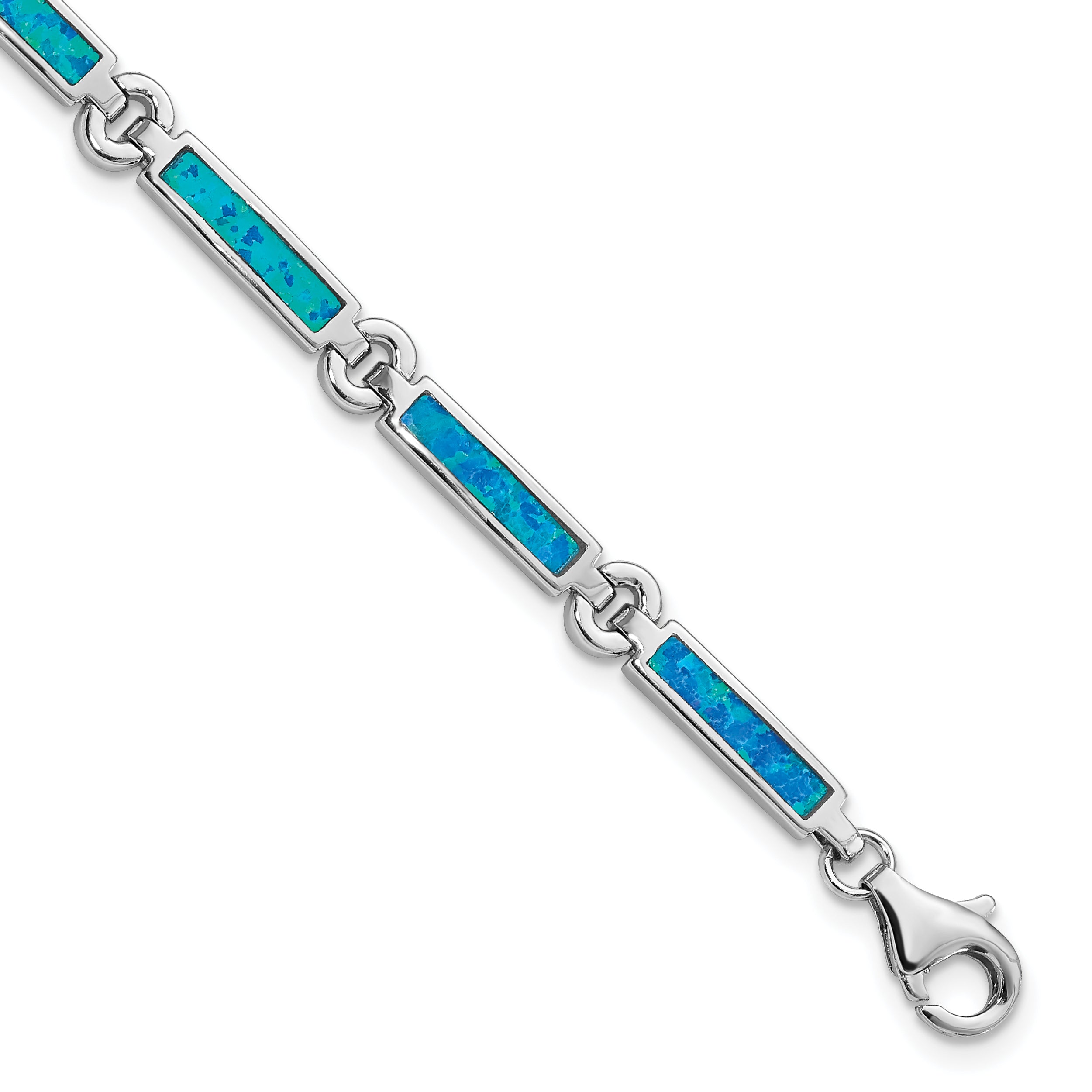 Sterling Silver Rhodium-plated Lab Created Opal Bars Bracelet Main image