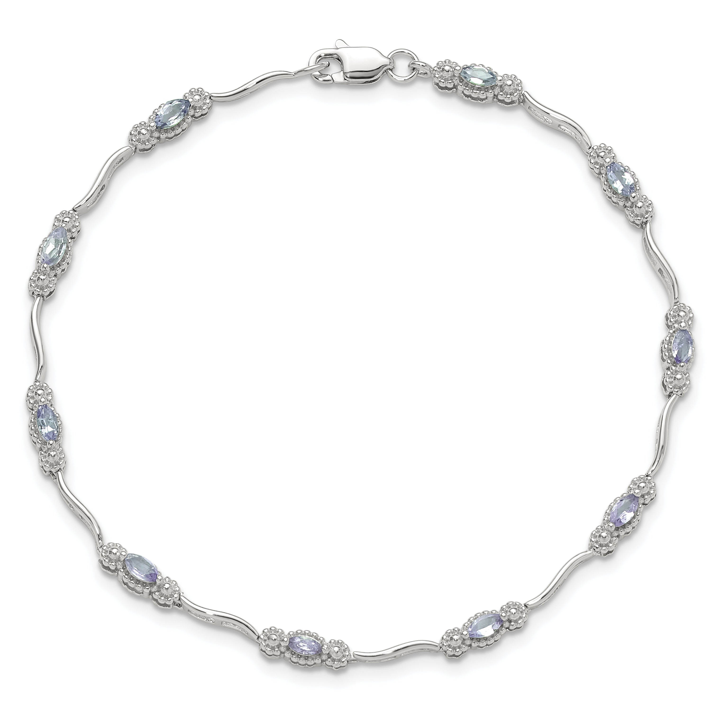 Stering Silver Rhodium-plated Polished Tanzanite 7.5 inch Bracelet