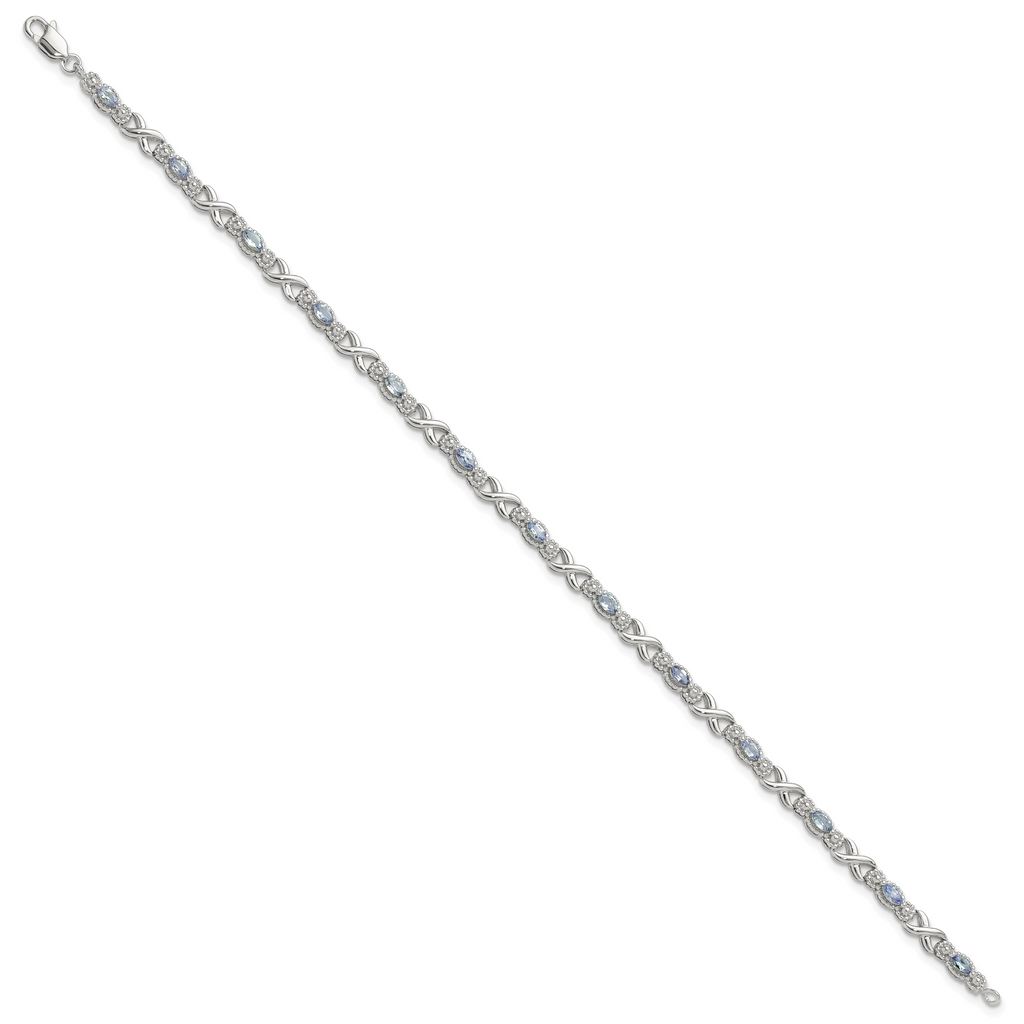 Sterling Silver Rhodium-plated Polished Tanzanite Xs 7.5 inch Bracelet
