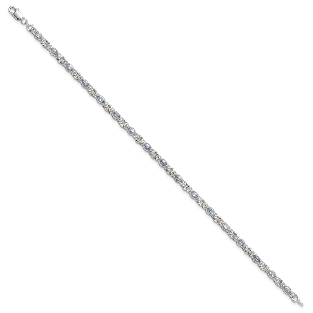 Sterling Silver Rhodium-plated Polished Tanzanite 7.5 inch Bracelet