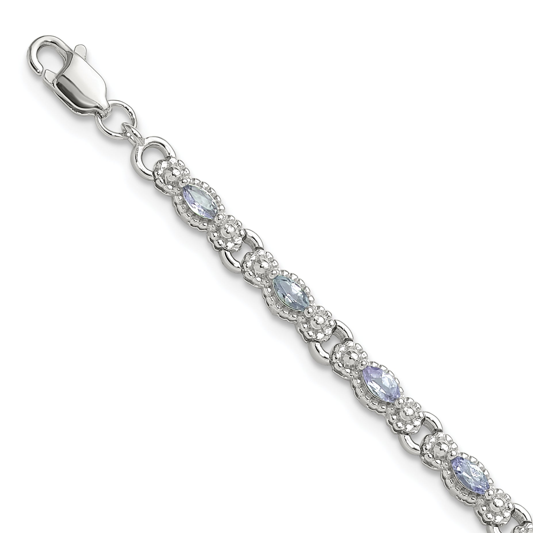 Sterling Silver Rhodium-plated Polished Tanzanite 7.5 inch Bracelet