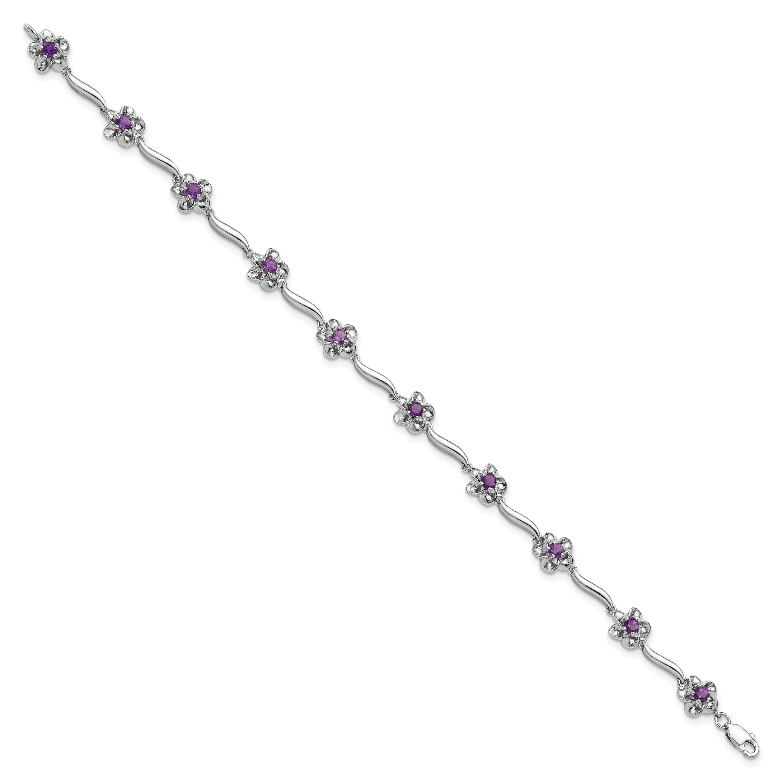 Sterling Silver Rhodium-plated Floral Amethyst Bracelet Secondary image