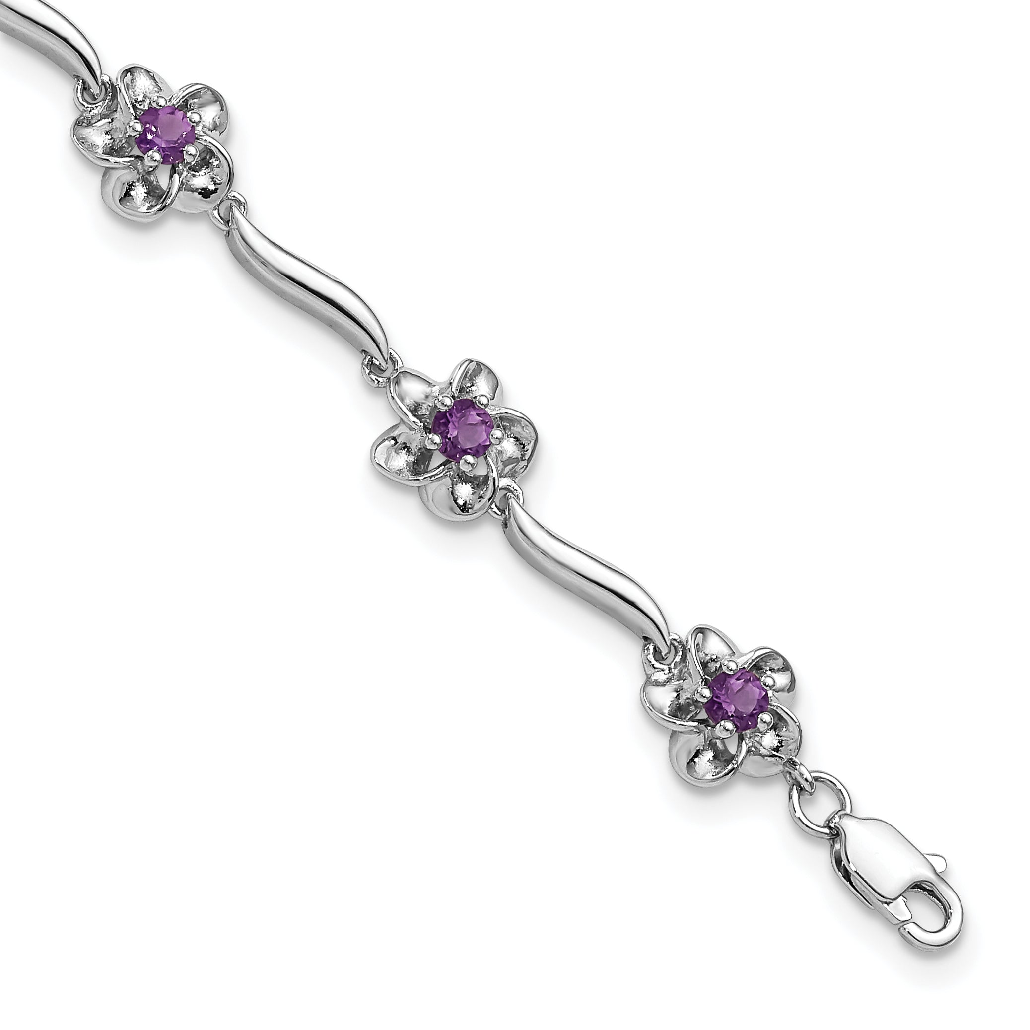Sterling Silver Rhodium-plated Floral Amethyst Bracelet Main image