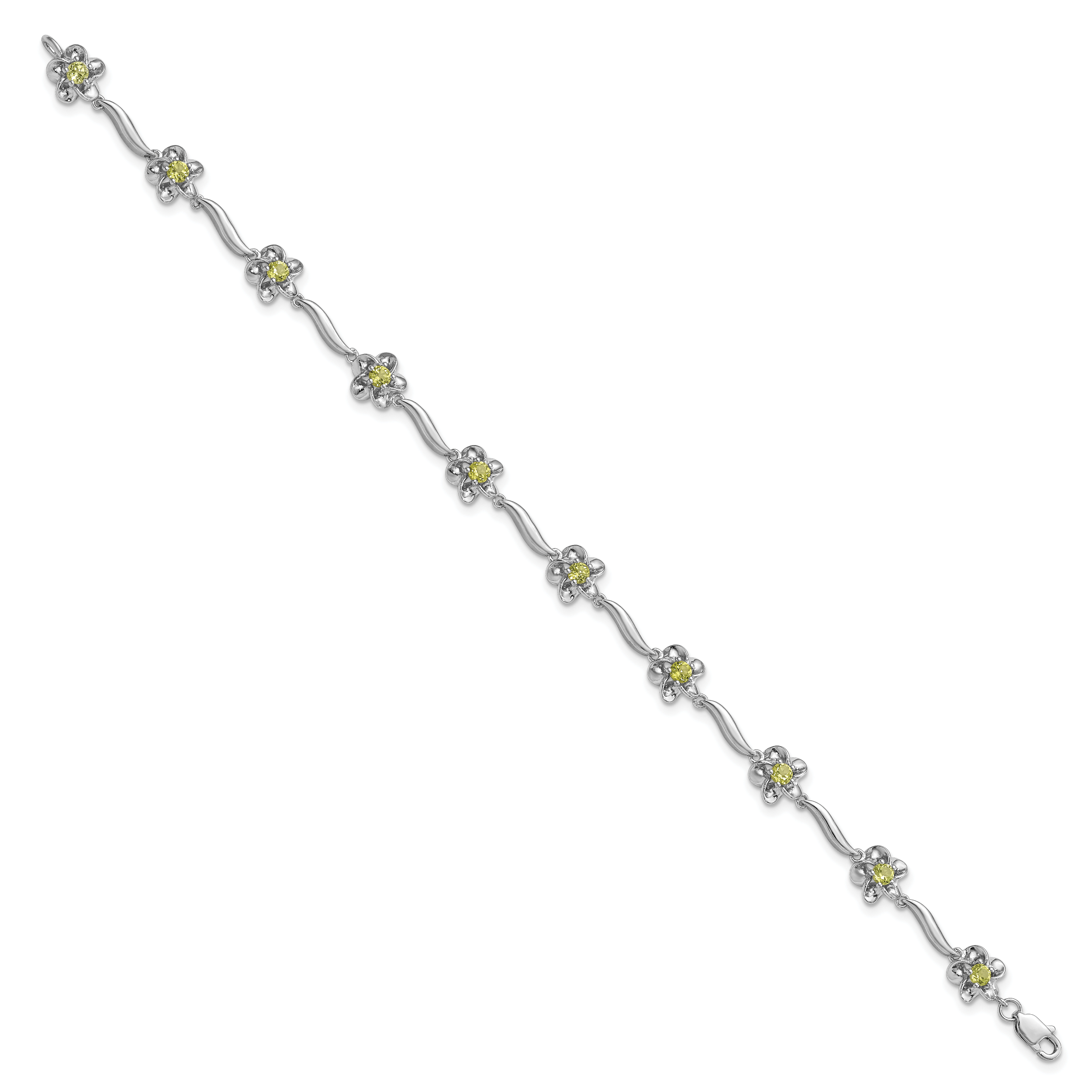Sterling Silver Rhodium-plated Floral Peridot Bracelet Secondary image