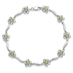 Sterling Silver Rhodium-plated Floral Peridot Bracelet