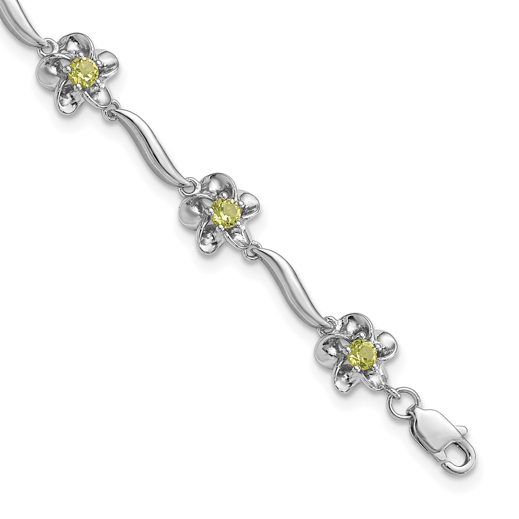 Sterling Silver Rhodium-plated Floral Peridot Bracelet Main image