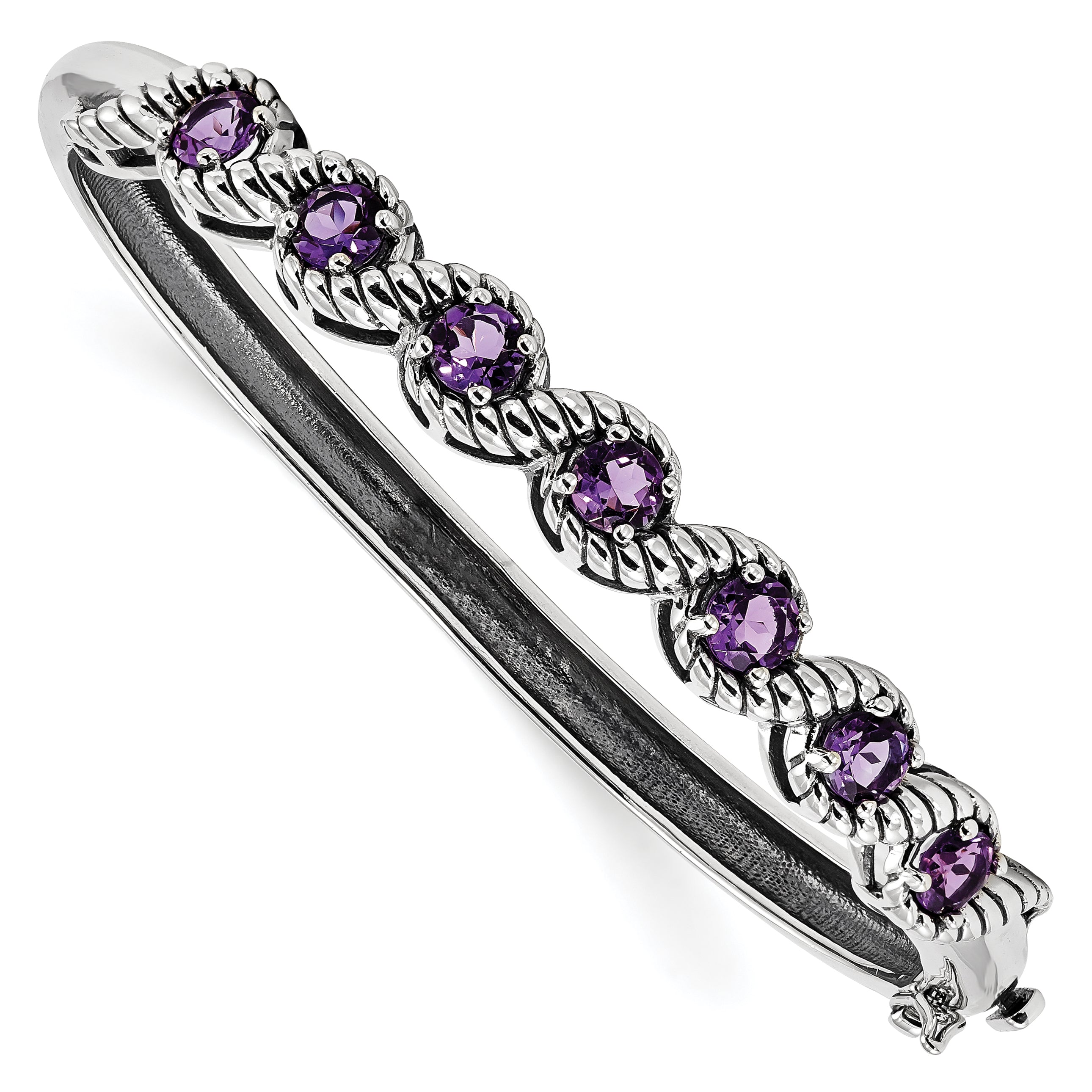 Sterling Silver Rhodium-plated Amethyst Hinged Bangle Main image