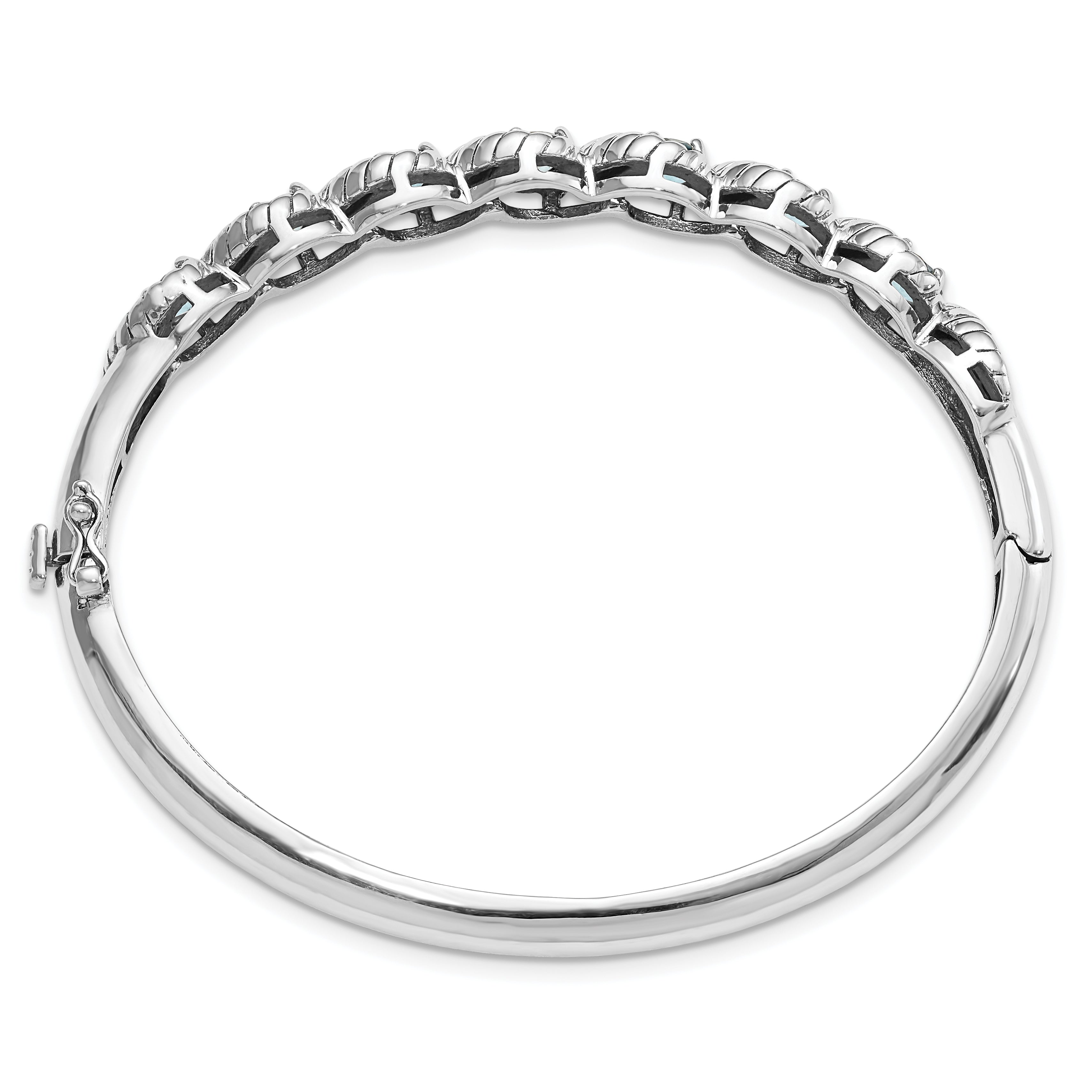 Sterling Silver Rhodium-plated Light Swiss Blue Topaz Hinged Bangle Secondary image