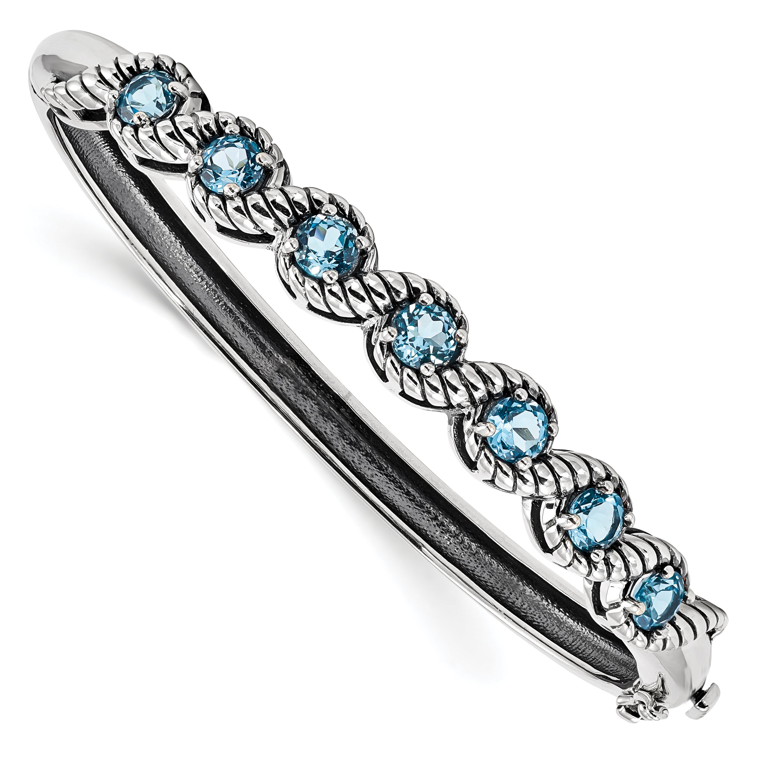 Sterling Silver Rhodium-plated Light Swiss Blue Topaz Hinged Bangle Main image