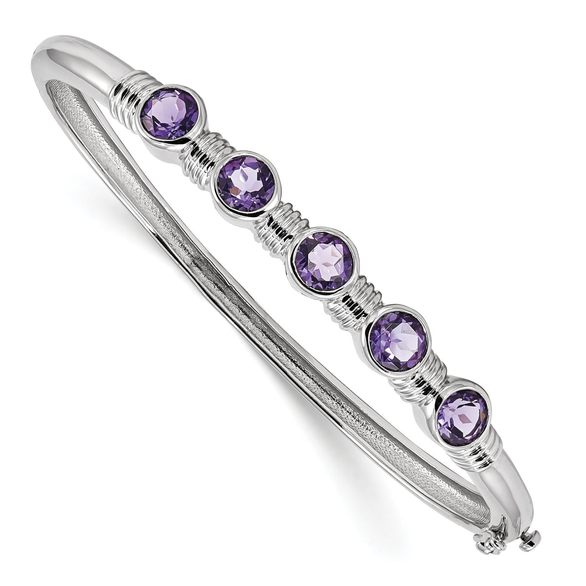 Amethyst Bangle Bracelet in Sterling Silver, 64.5mm Hinged, 7.2 Inch - Sophia Jewelers Main image
