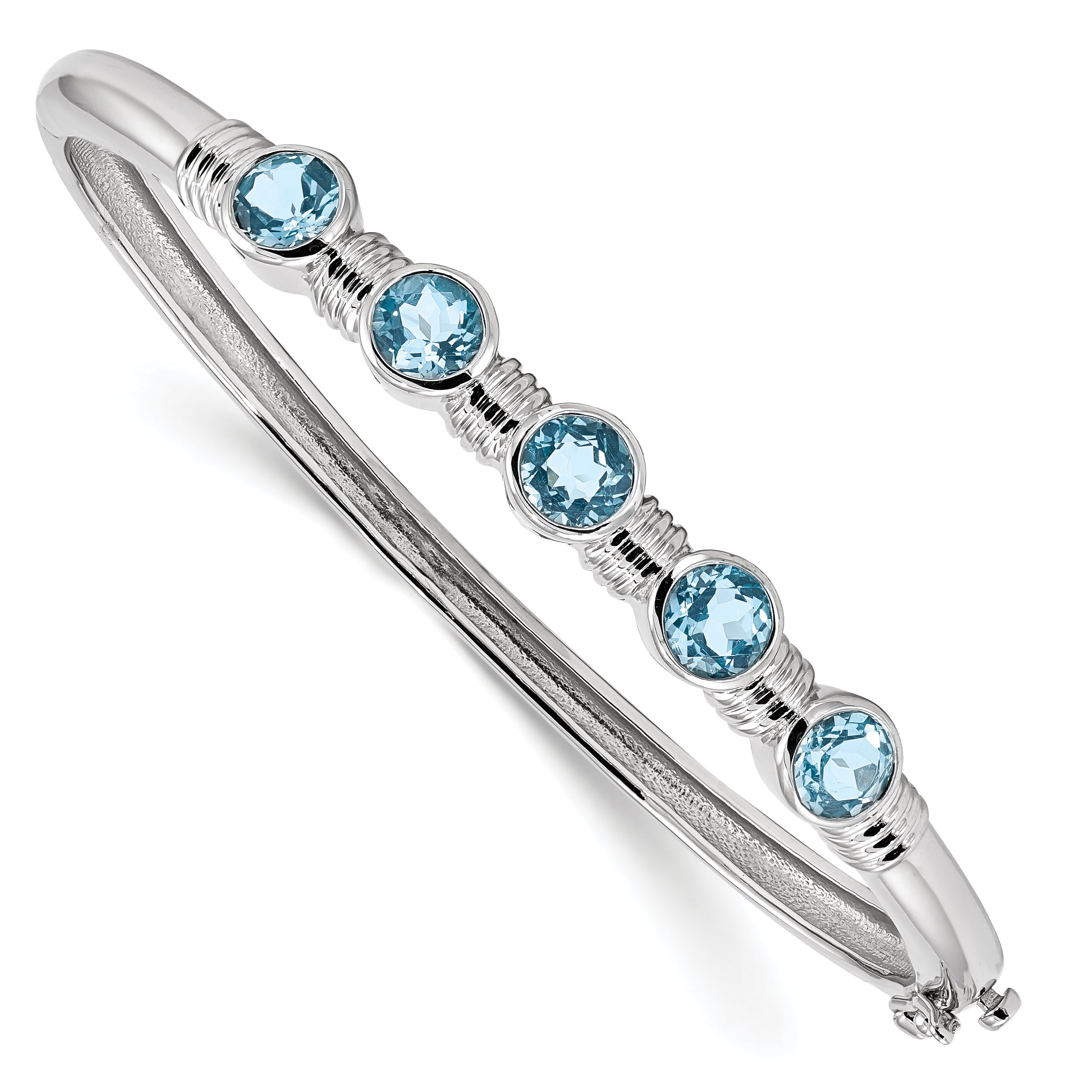 Sterling Silver Rhodium-plated Light Swiss Blue Topaz Hinged Bangle Main image