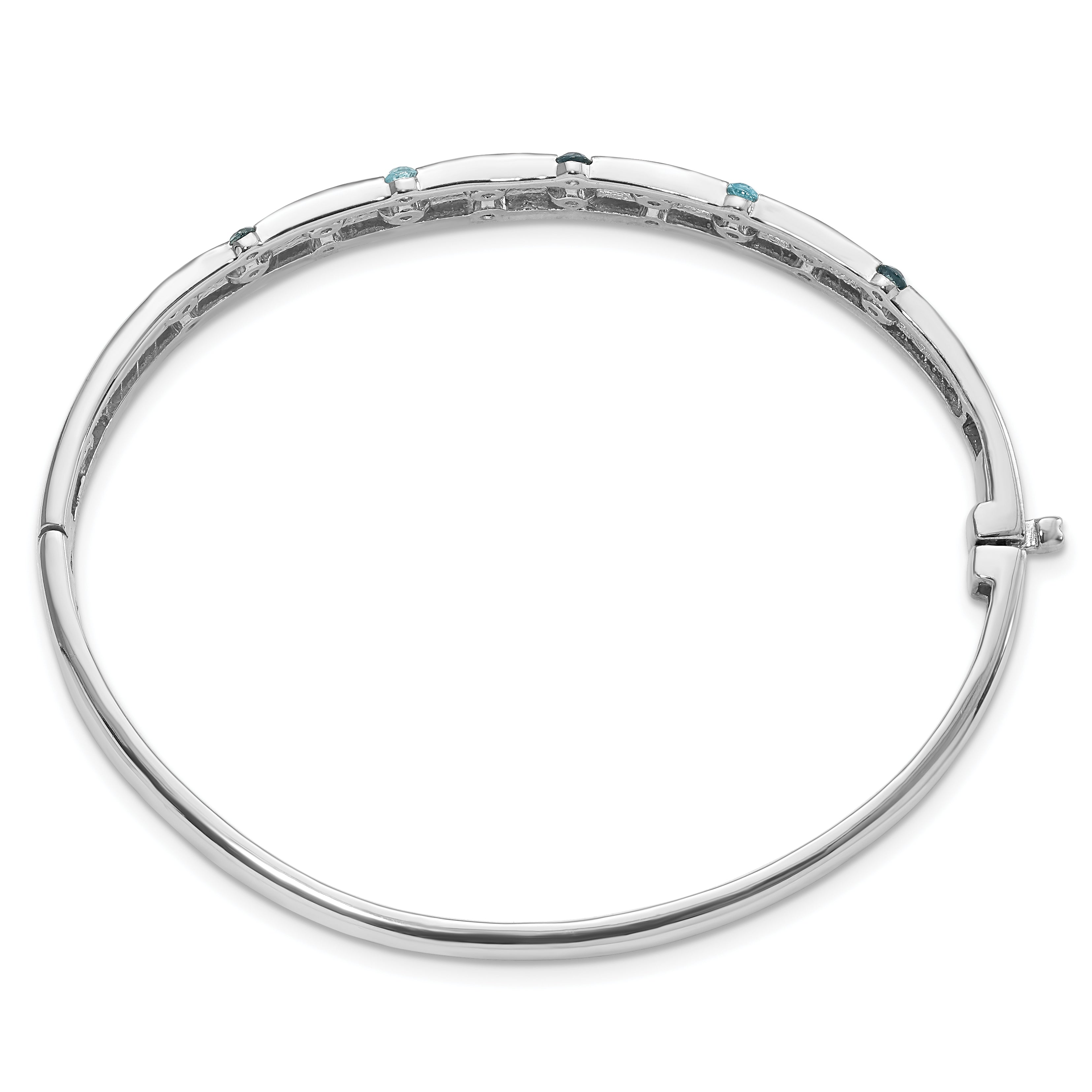 Sterling Silver Rhodium-plated Light Swiss/London Blue Topaz Hinged Bangle Secondary image