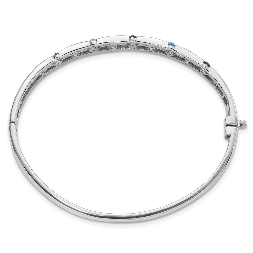 Sterling Silver Rhodium-plated Light Swiss/London Blue Topaz Hinged Bangle